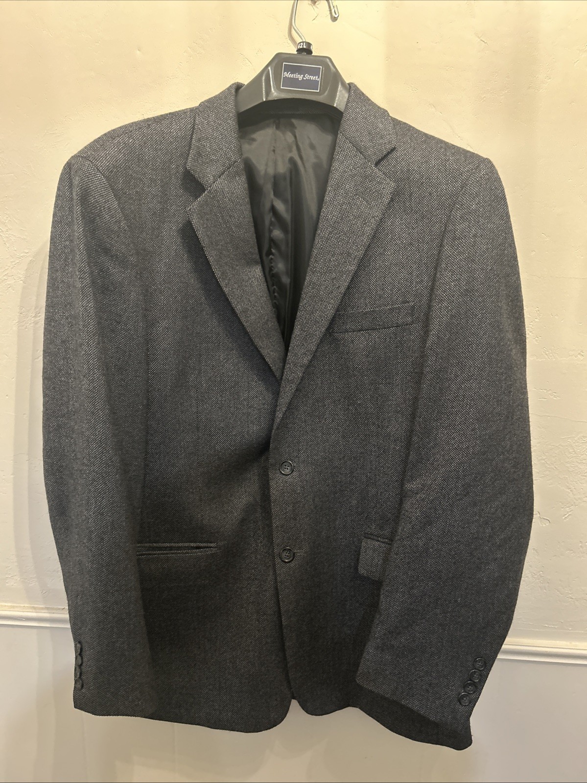 Stafford Essentials 44R ? See Measurements Tweed Gray Sport Coat Blazer Jacket