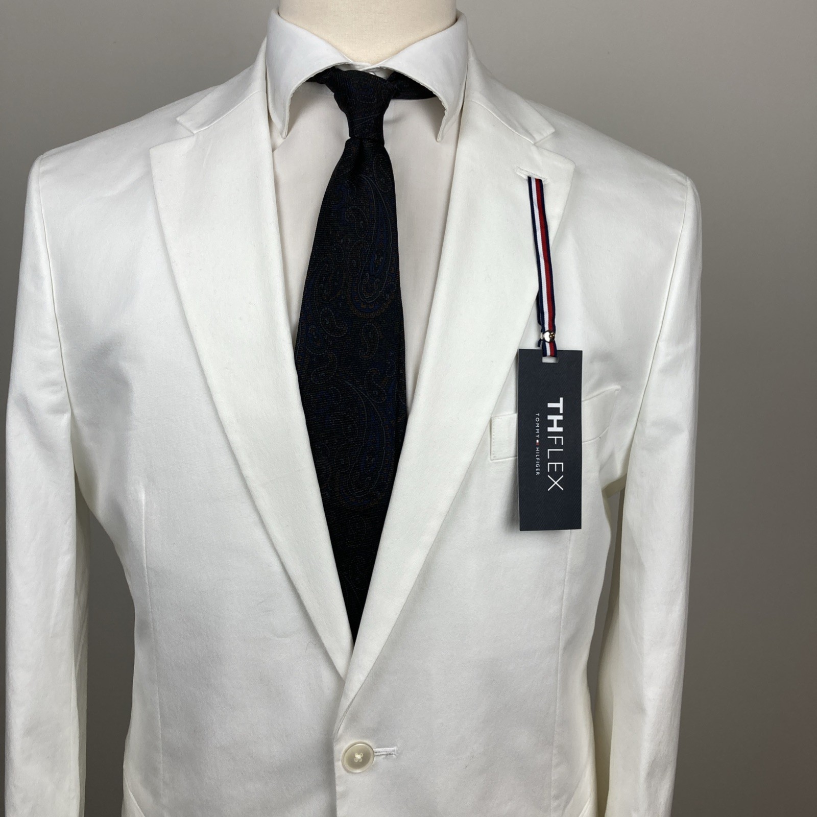 Tommy Hilfiger Mens Modern fit Suit Jacket Black 44L White Solid Stretch