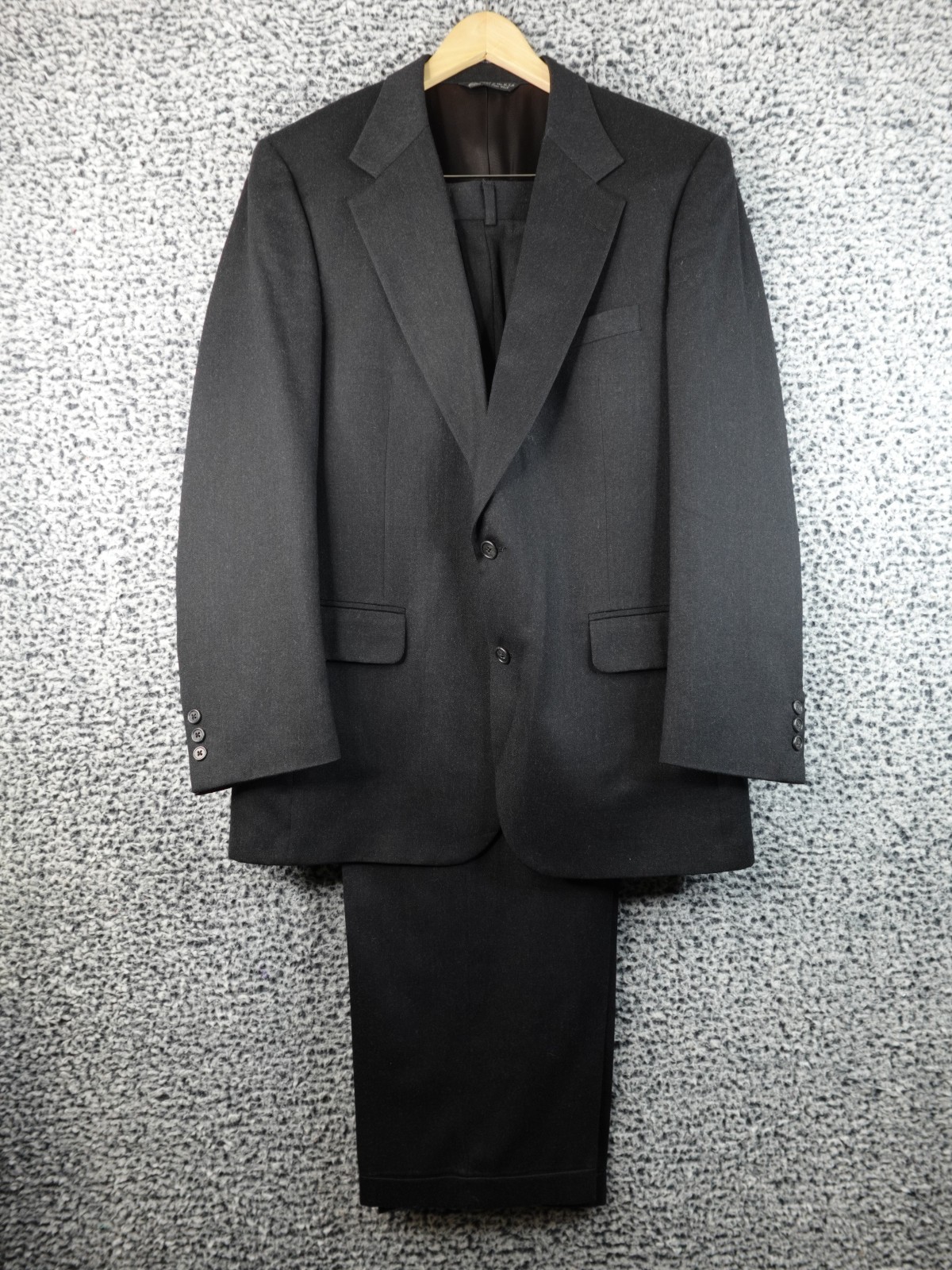 VINTAGE Halston Suit M Gray Pin Strip Wool 44R See Measurements