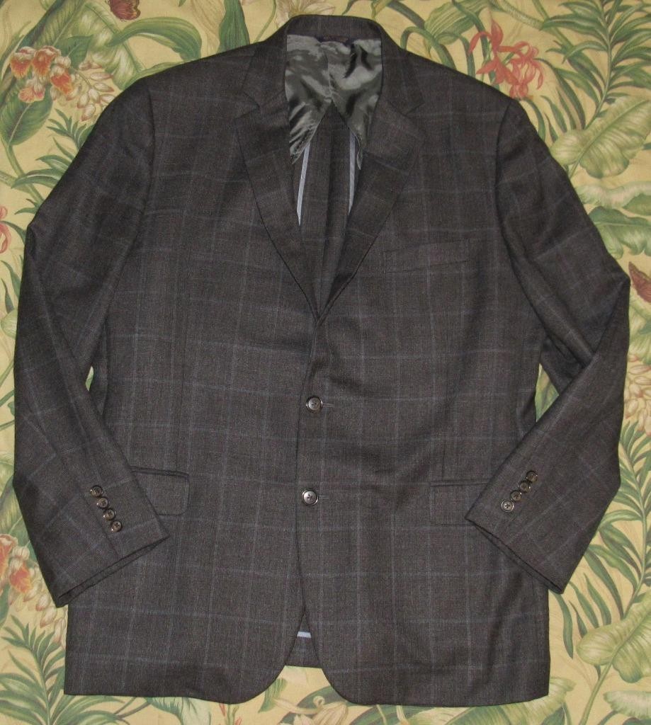 BROOKS BROTHERS Fitzgerald 1818 Wool Grey Blue Windowpane Blazer Jacket 48R