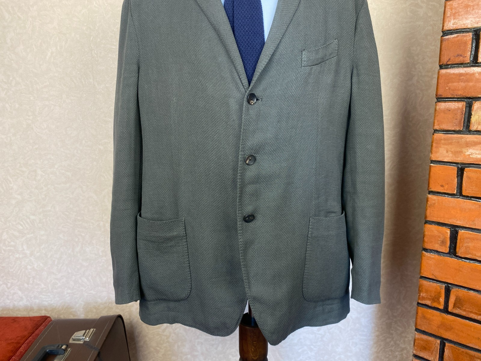 Lardini Cotton Mix Jersey Green Unlined Patch Pockets Summer Blazer 48, EU 58