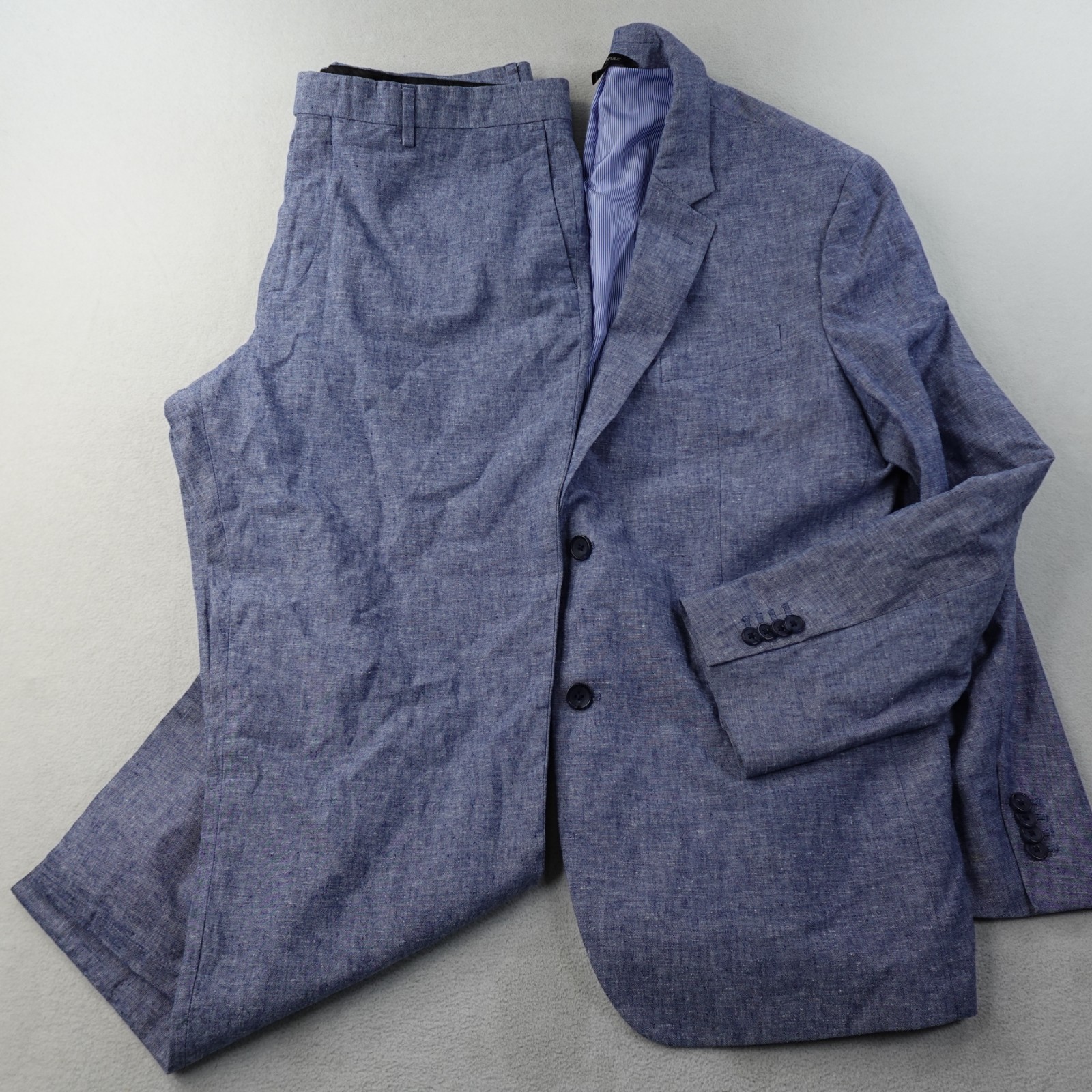 Banana Republic 2 Piece Suit Mens 44R Blue Linen Blend Standard 35×28 Set
