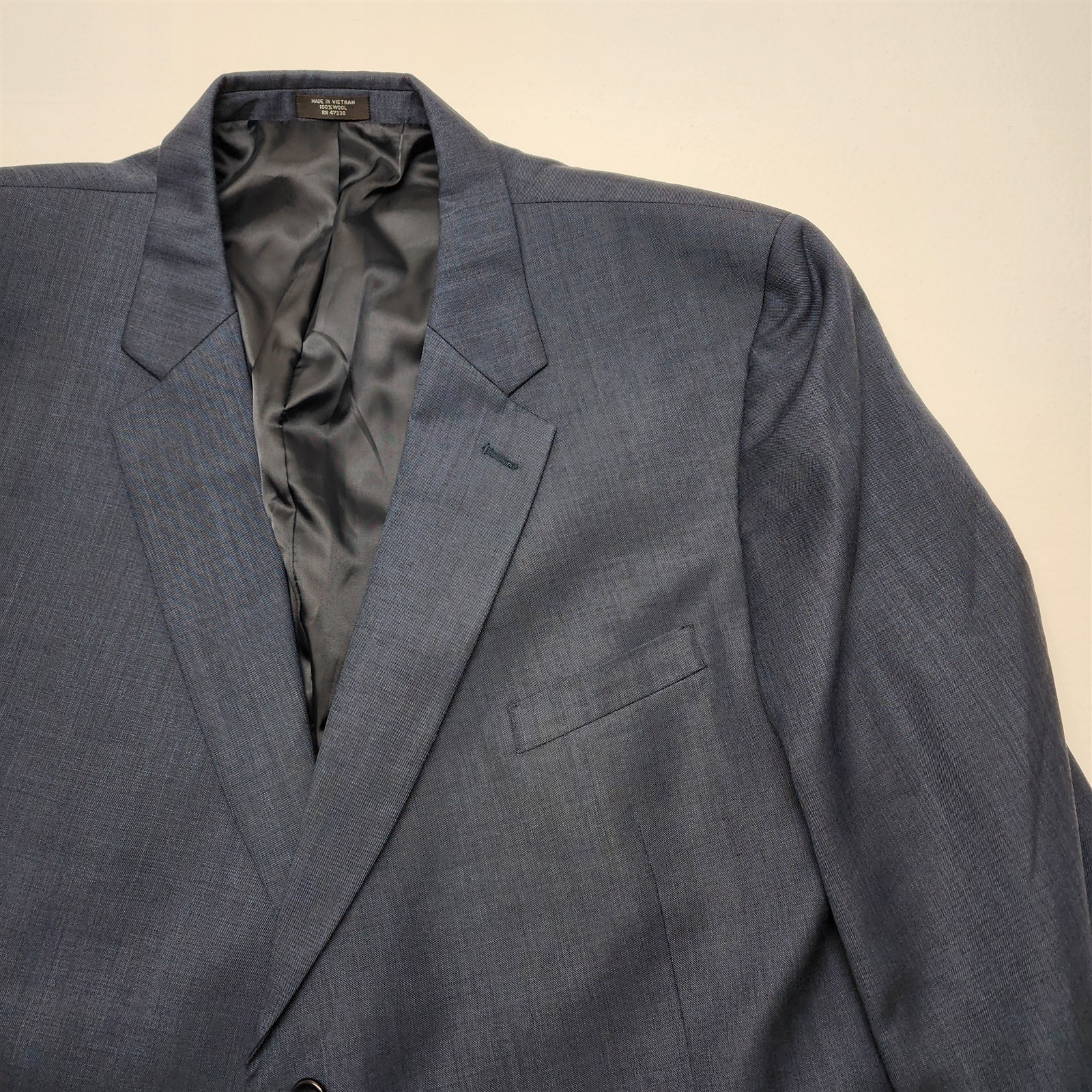 Jones New York 56R 54×28 Dark Blue Gray Micro Birdseye 100% Wool 2Btn Mens Suit