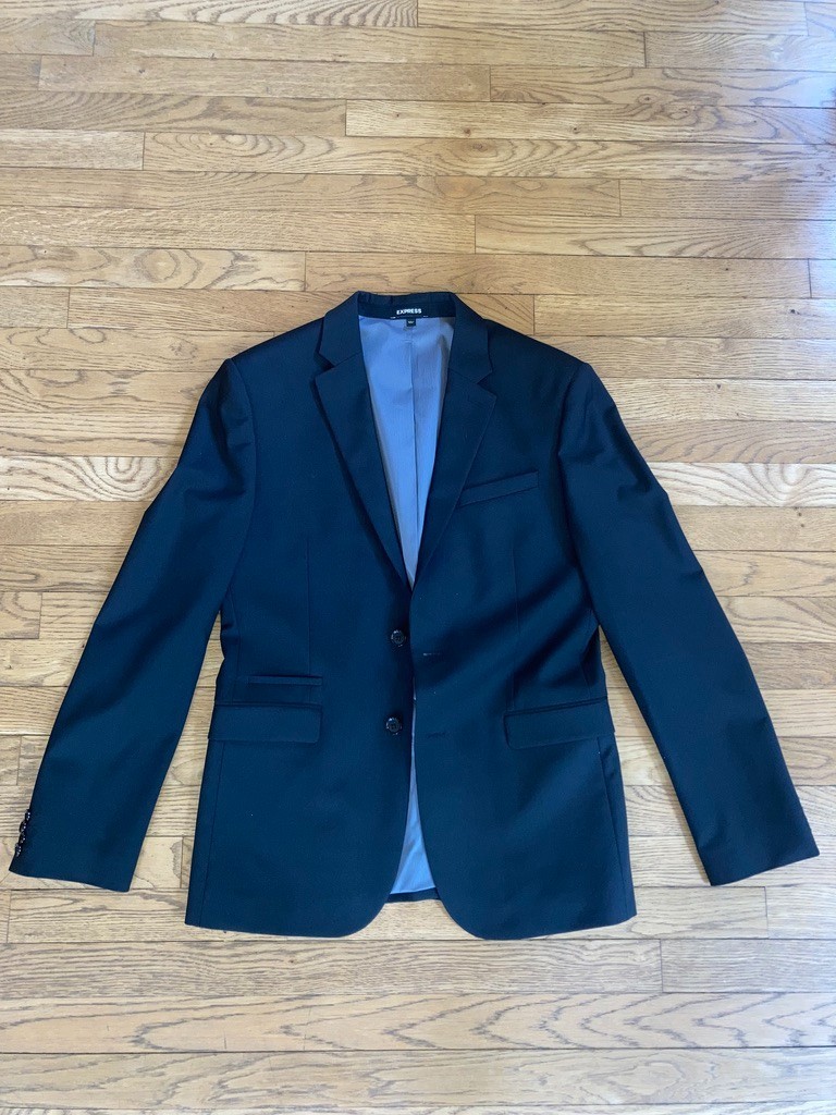 Express Men’s Black 3-Piece Suit 38R + White Dress Shirt 14–14.5 Neck