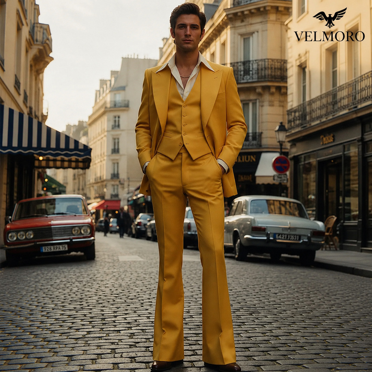 Men’s Mustard Yellow 3 Piece Suit Slim Fit Wedding Prom Business Formal Set