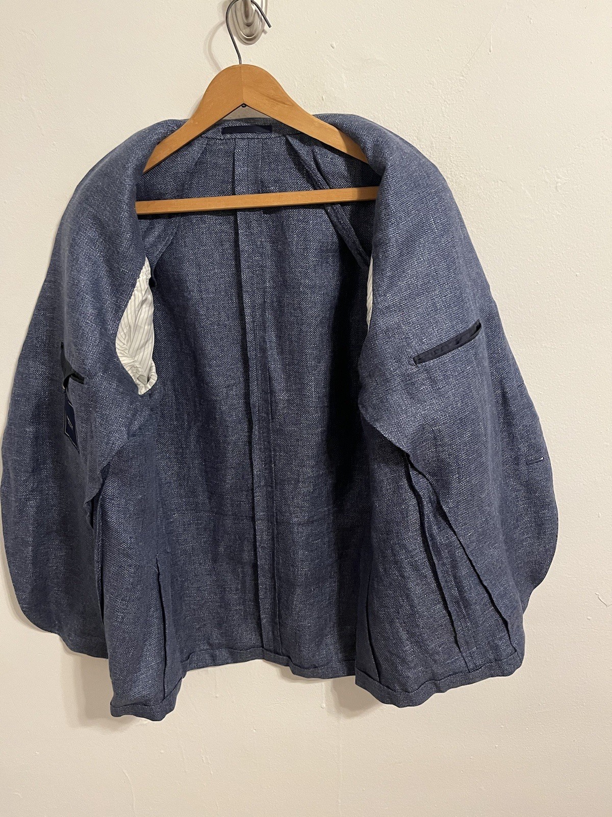 Proper Cloth blue linen 3/2 roll unlined sport coat 43R slim 44R SUMMER