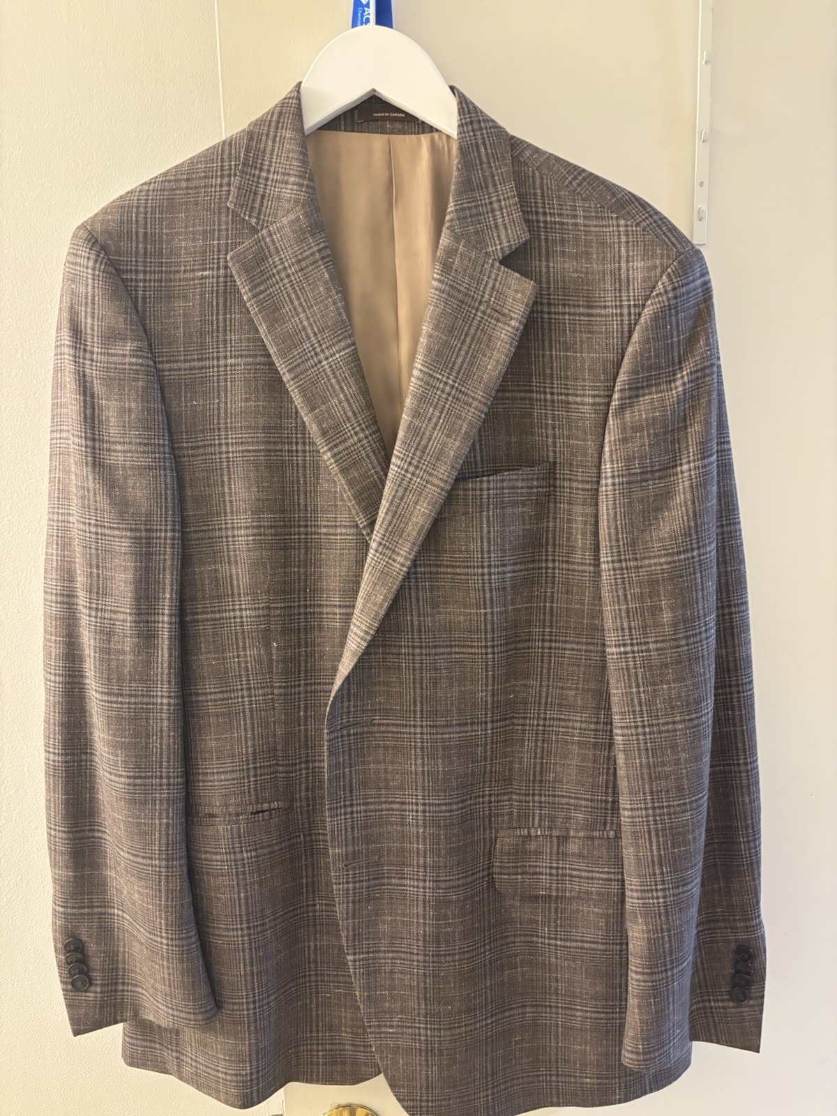 Peter Millar 42R Loro Piana Summertime Fabric Brown Plaid Blazer Made Canada