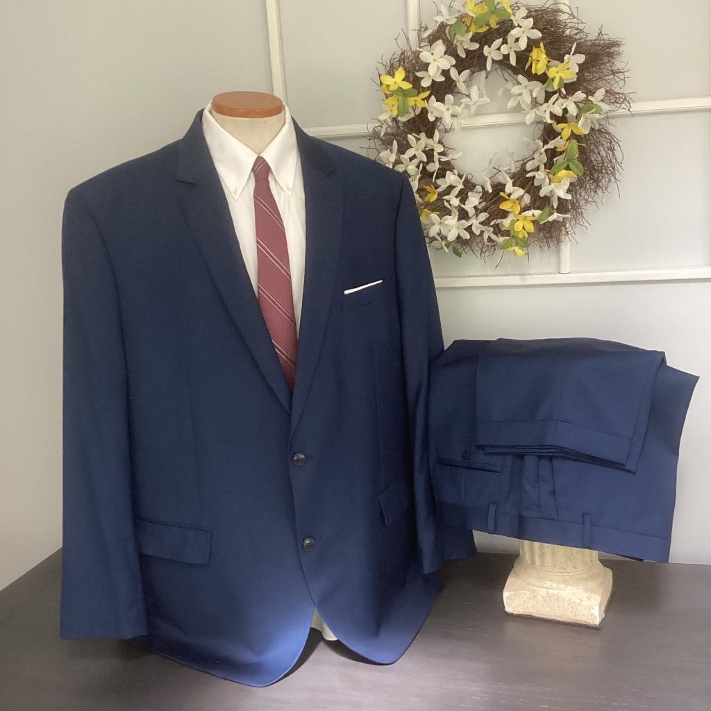 ANDREW FEZZA 2 BTN POLY & RAYON BLEND DRK BLUE 2pc SUIT 50L 42X29