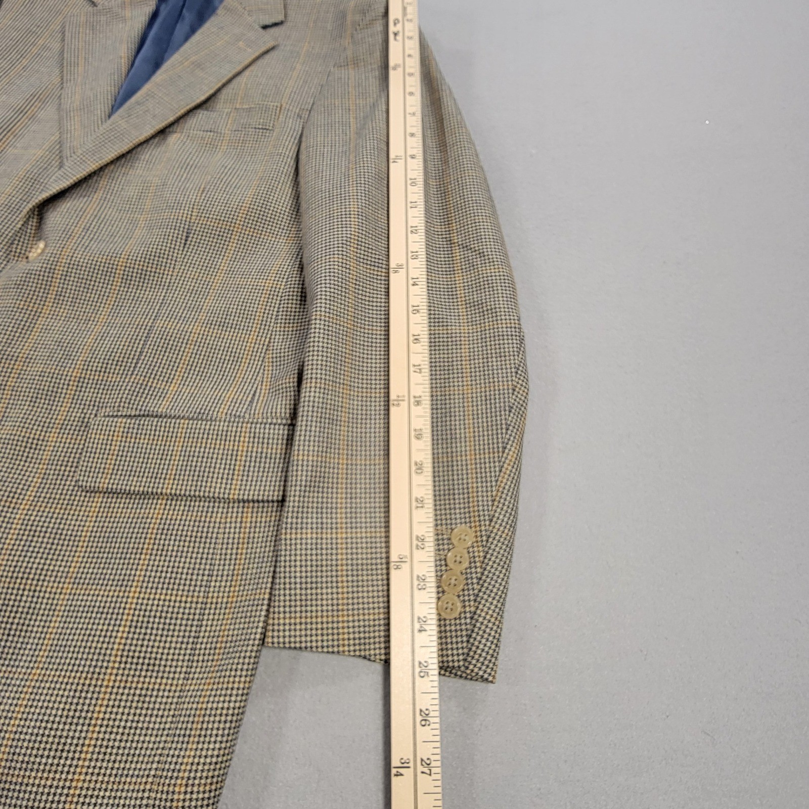 Bruce Julian Wool Blazer Houndstooth Windowpane Tan Blue Men’s 40R Sport Coat