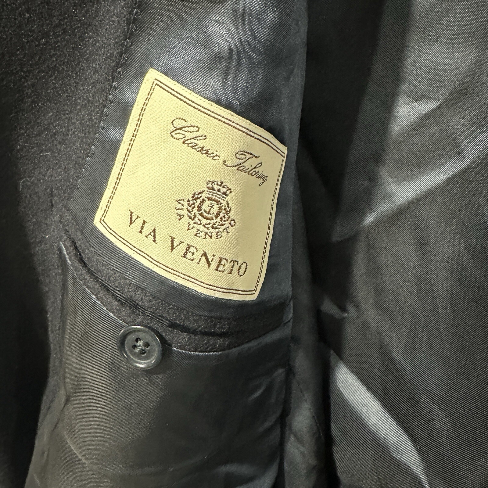 Via Veneto Vintage Men’s Dark Navy Blue 90% Wool 10% Cashmere Blazer Jacket