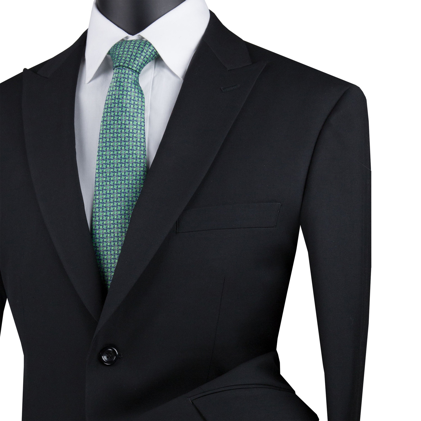 VINCI Men’s Black 2-Button Peak Lapel Modern-Fit Suit – NEW