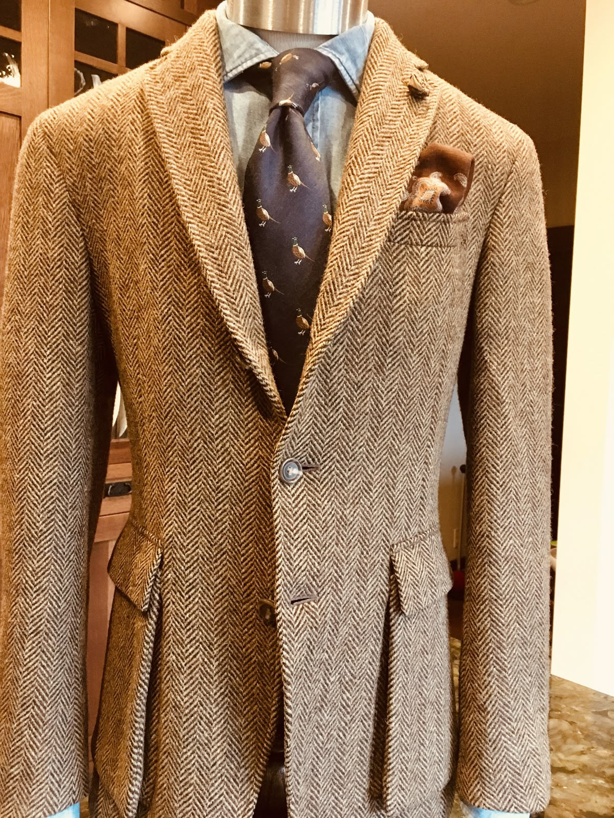 Tweed Men’s Safari Jacket Vintage Casual Coat Herringbone Blazer Long Jacket