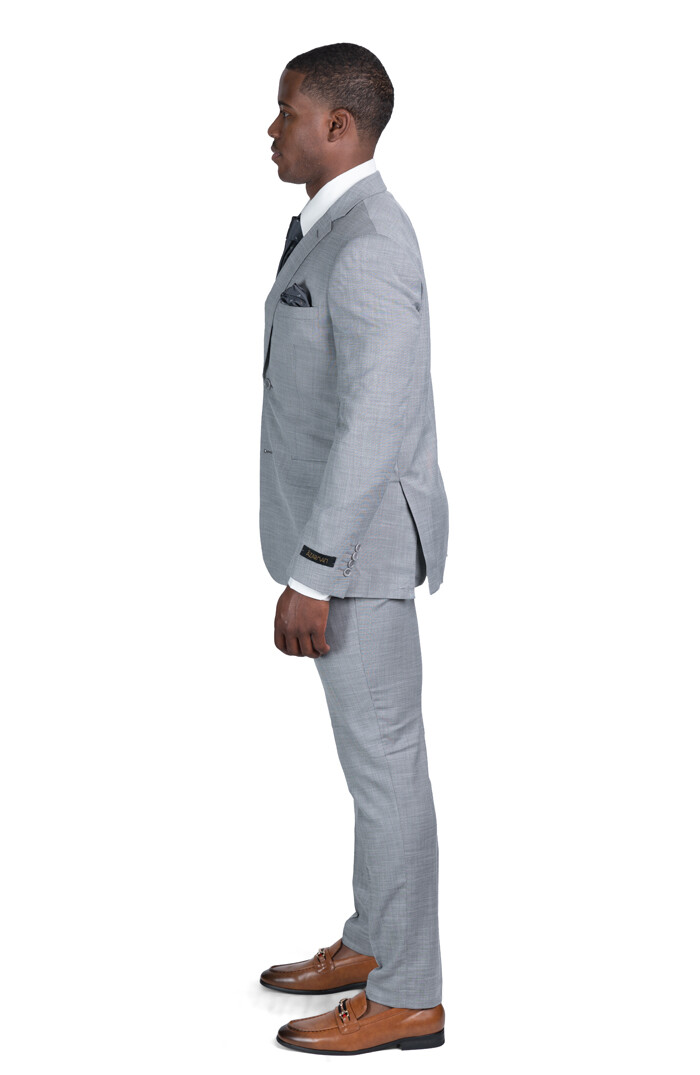 Slim Fit 2 Button Men Solid Medium Grey Suit Notch Lapel Flat Front AZAR 10036