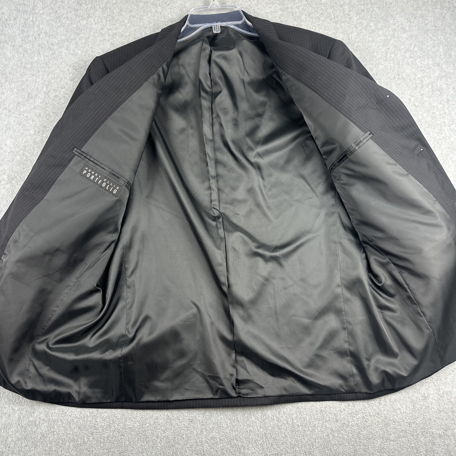 Perry Ellis Blazer Men 42S Black Pinstripe 100% Wool Sports Coat Jacket NWT $275