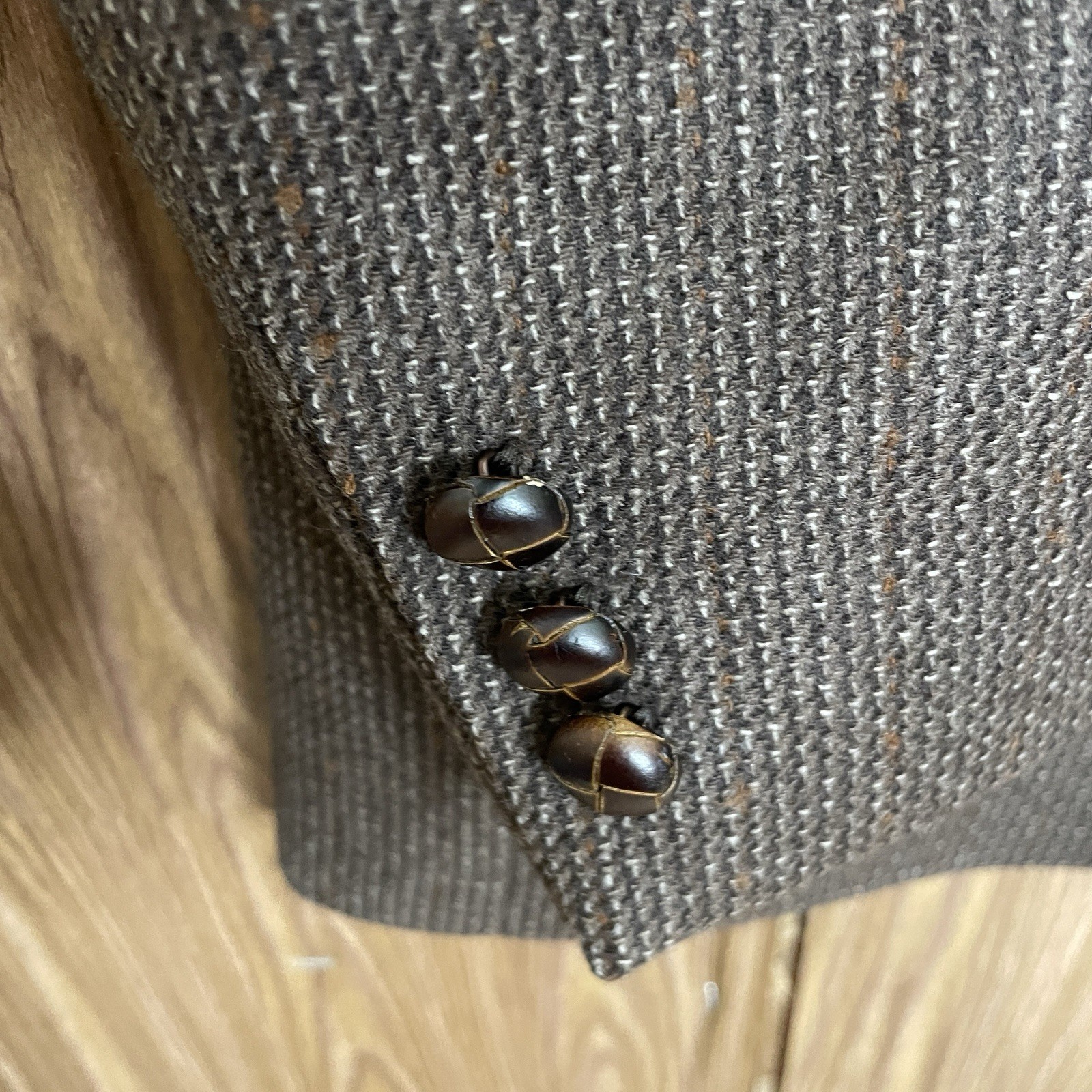 Kosins Blazer Jacket Mens 40S Brown Extrafine Merino Wool Leather Buttons
