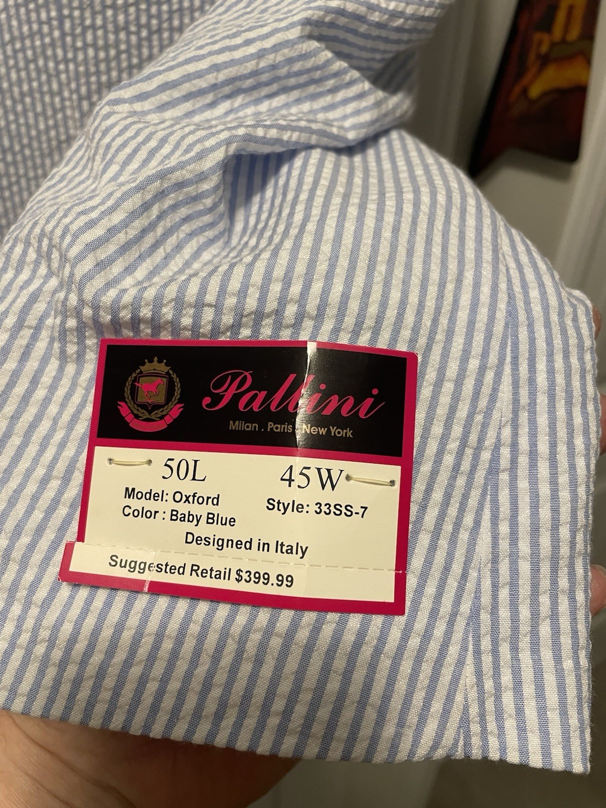 Blue Seersucker 3 Piece Suit 50 L 45 Waist Unhemed NWT Wedding! Southern Charm!