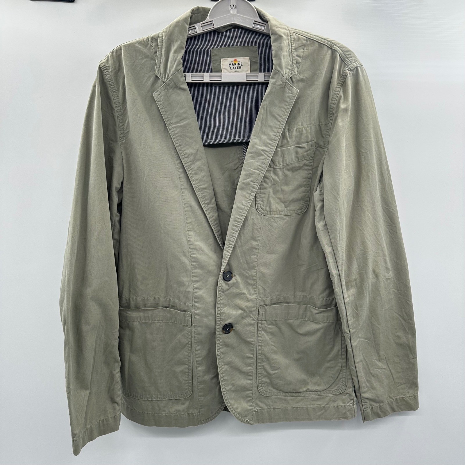 Marine Layer Mens Small Olive Green Cotton Blend Unstructured Blazer Sport Coat