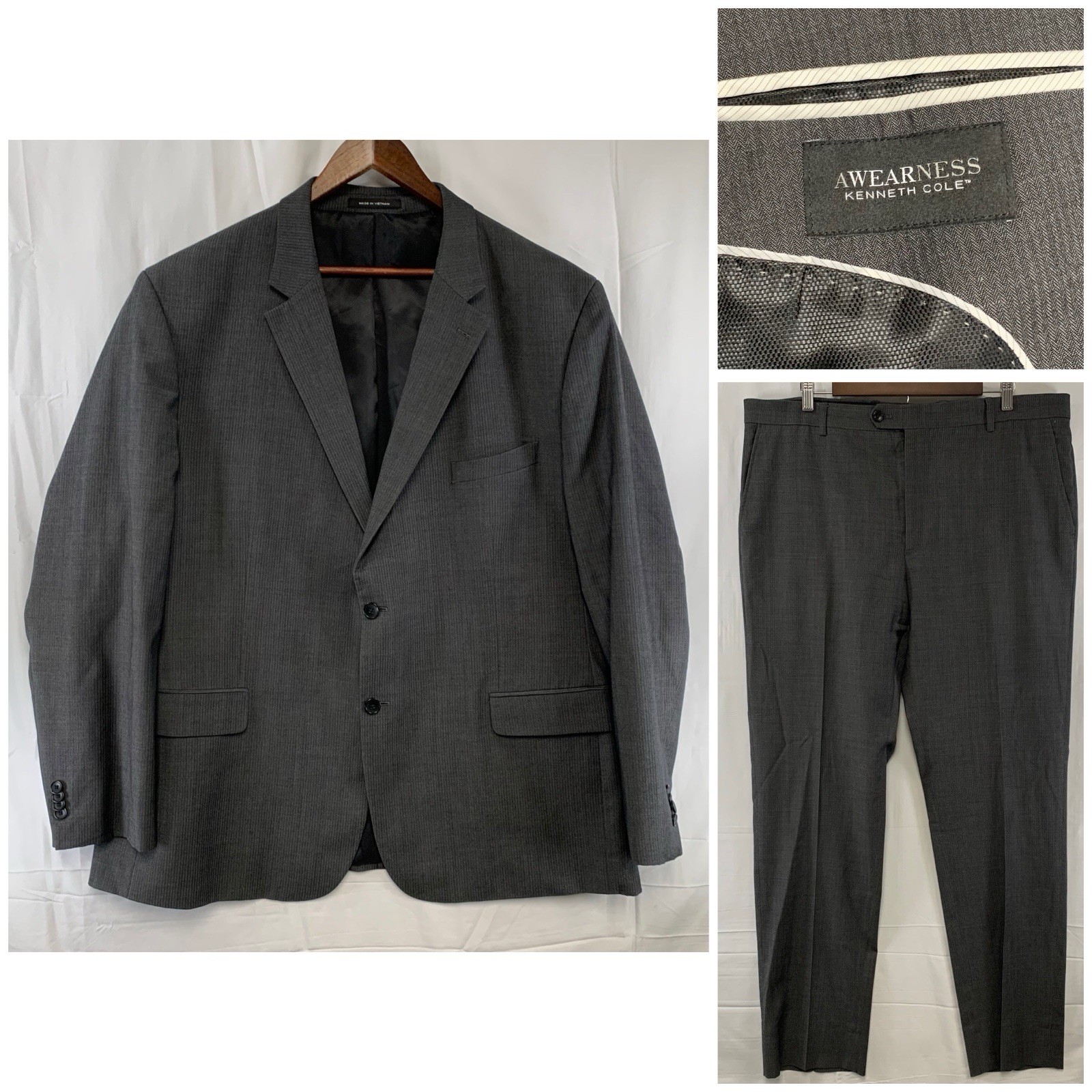Kenneth Cole Awareness 2Pc Gray Wool Suit Mens 52L / 40 x 32 Jacket Pants