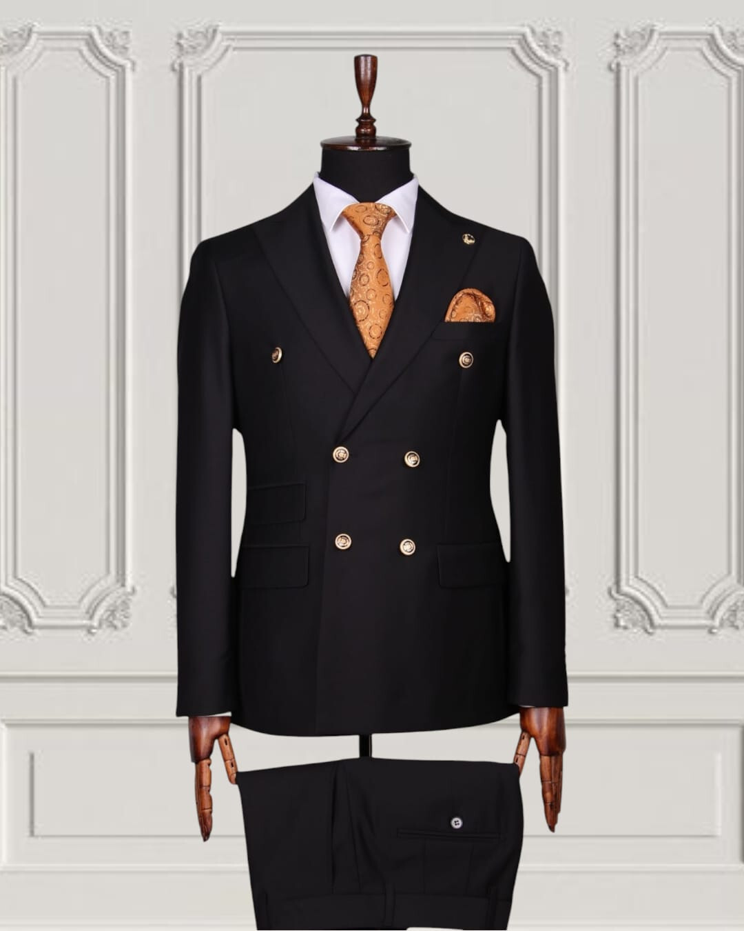 Classic Double Breasted Black Suit