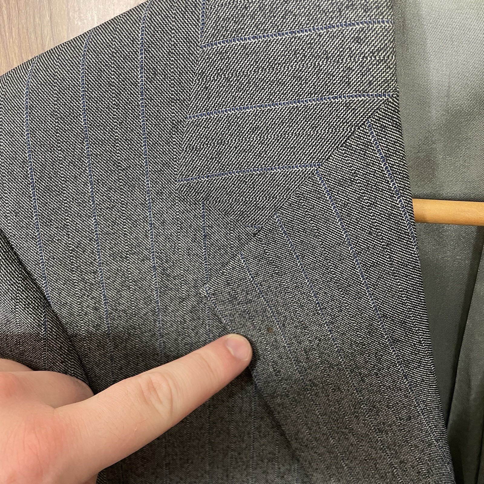 3 Piece Suit Mens 36S 34×27 Gray Brown Blue Striped Polyester Wool Two Buttons