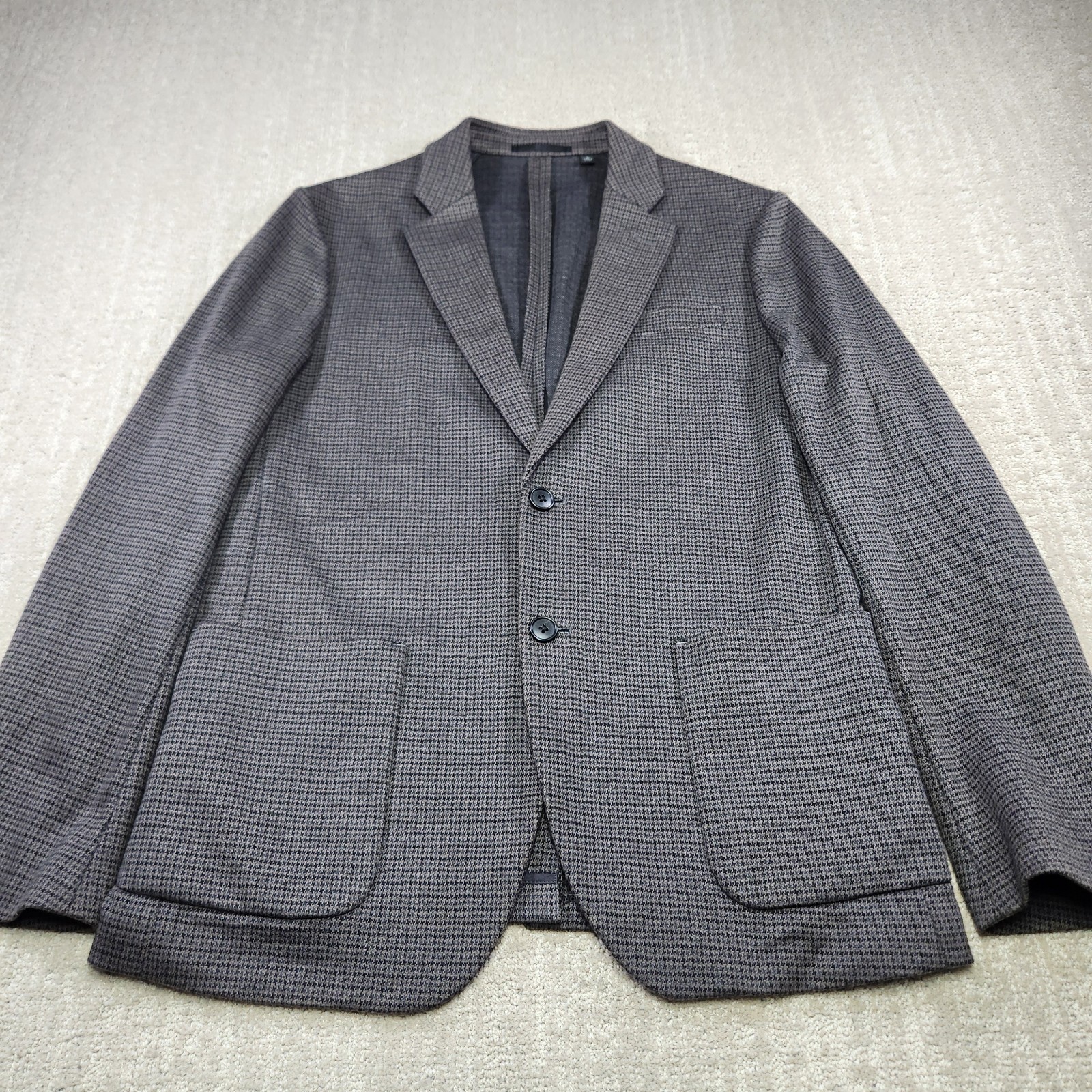 Uniqlo Camp Blazer Men Medium Houndstooth Unlined Lightweight Modern Slim Fit