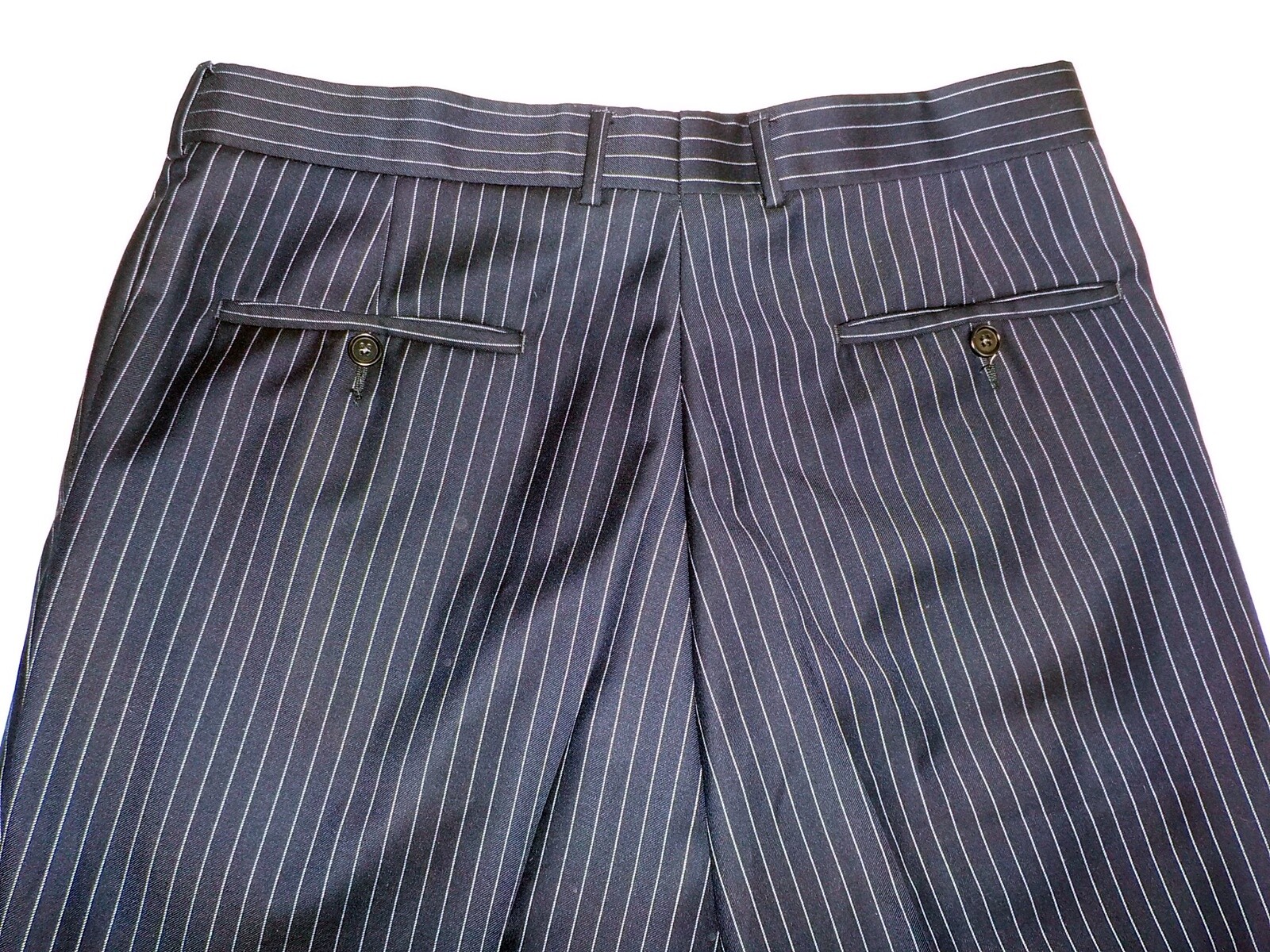 COPPLEY BOCELLI JORDAN Navy Pinstriped Suit 100% Wool SZ 45RX36