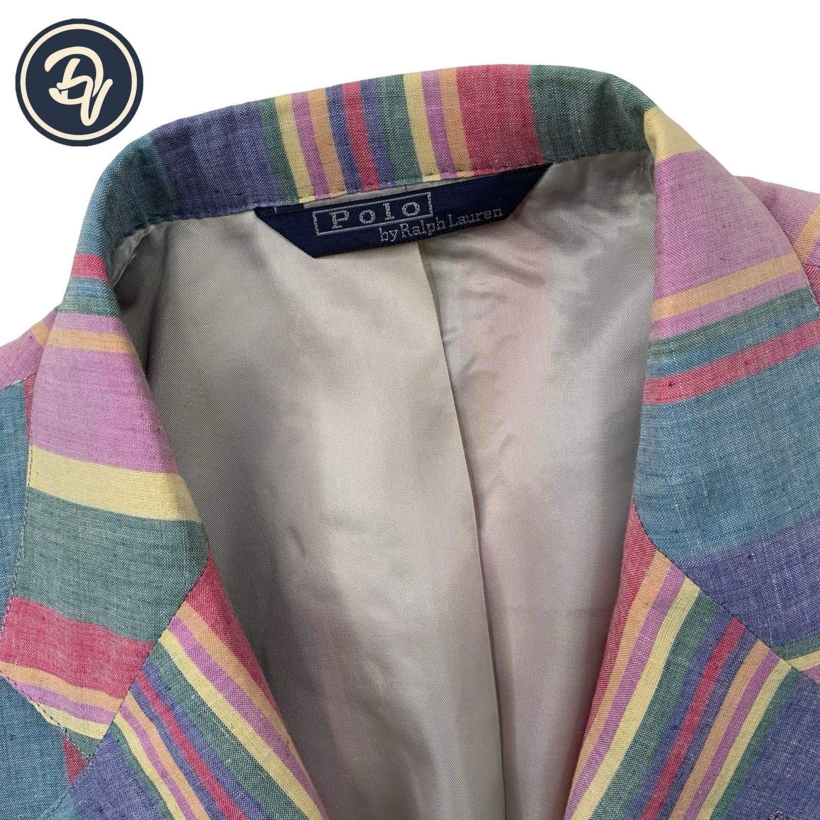 1980s 36 R Polo Ralph Lauren «Classic Cut » Boaters Stripe Pastel Cotton Madras