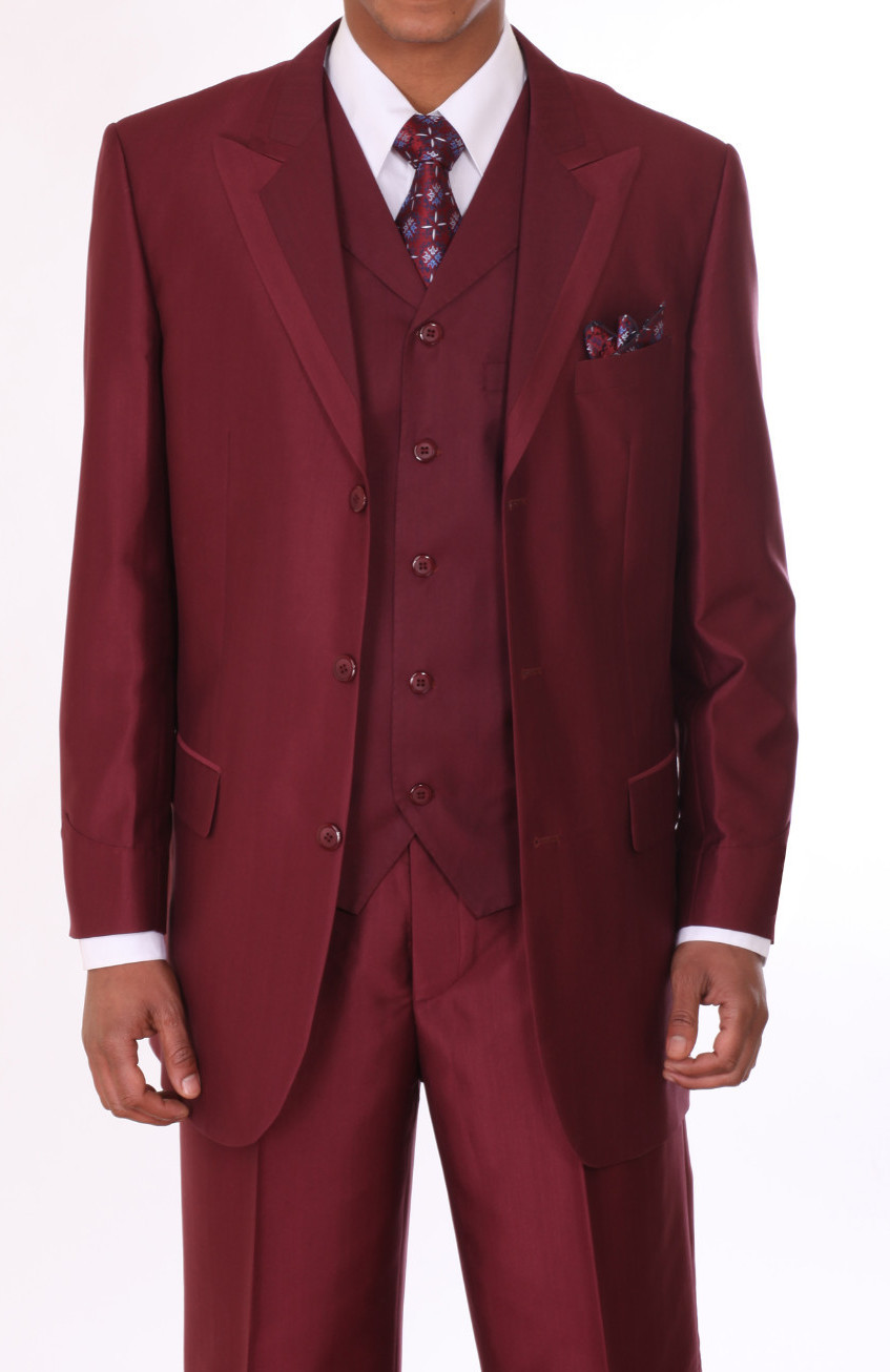 New Men’s 3 piece Suit Stylish Modern High Fashion Suit Burgundy # 5907