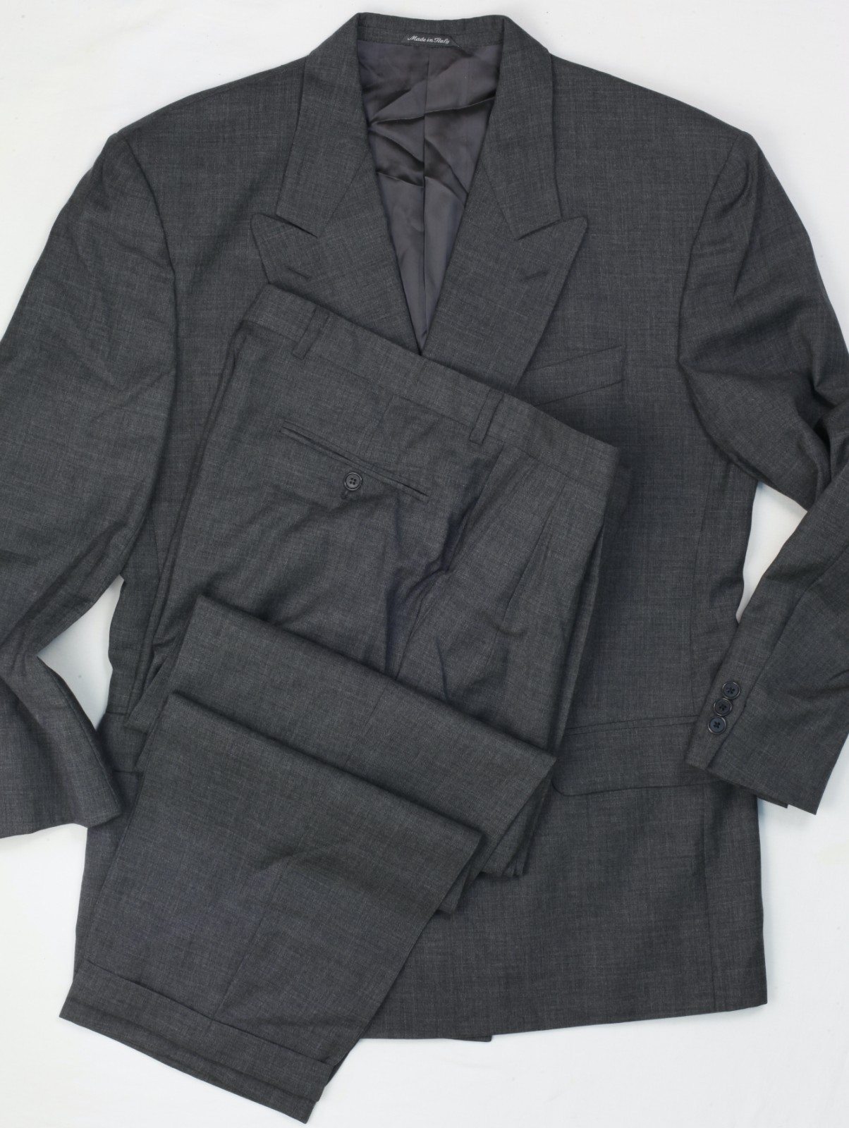 Manzoni Couture Vintage Wool Suit Made in Italy 90s 80s 41R 34×29 Pleats Cuffs