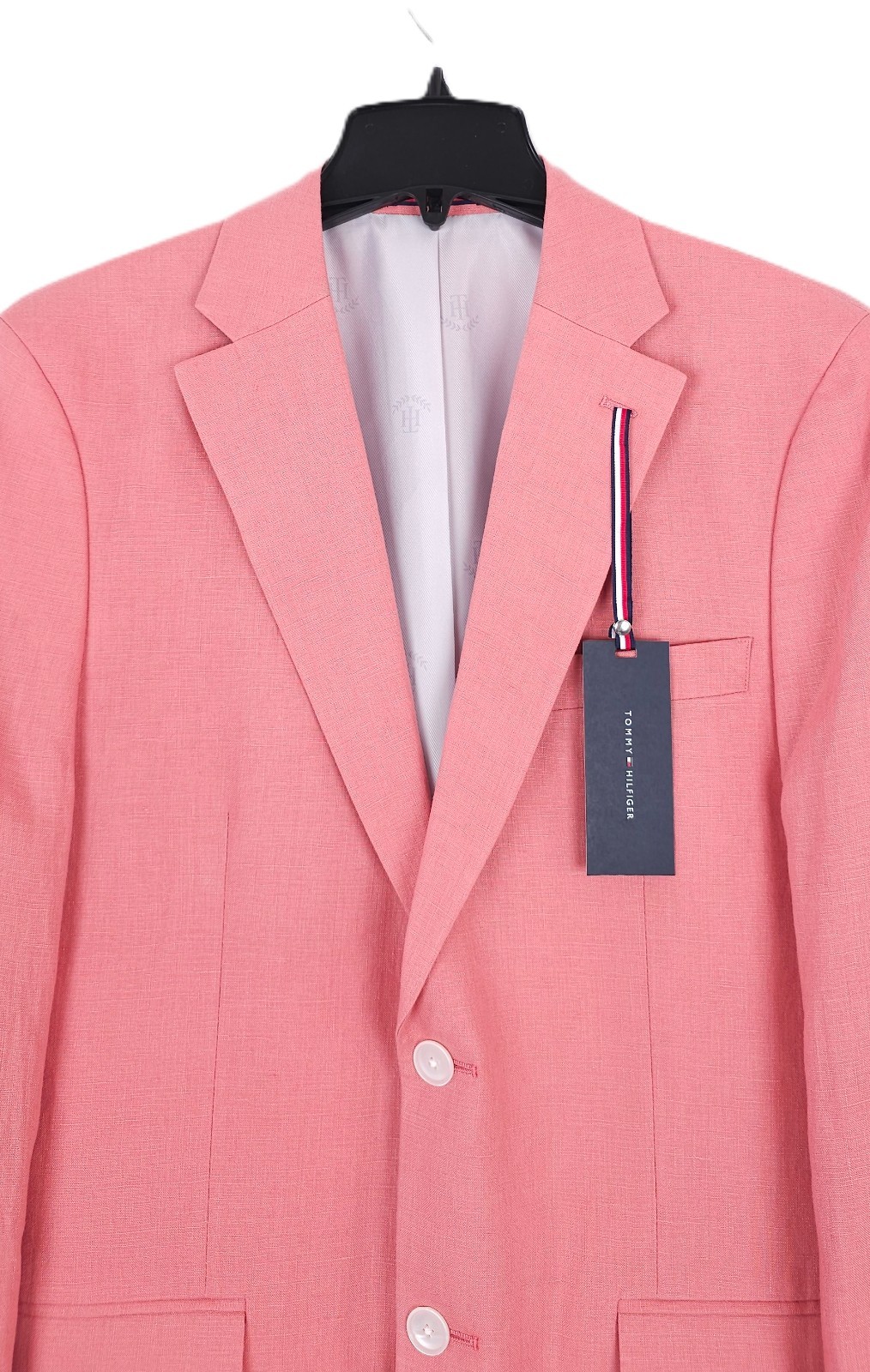 Tommy Hilfiger Mens Modern Fit Linen Sport Coat Blazer 40S Light Red Solid NWT