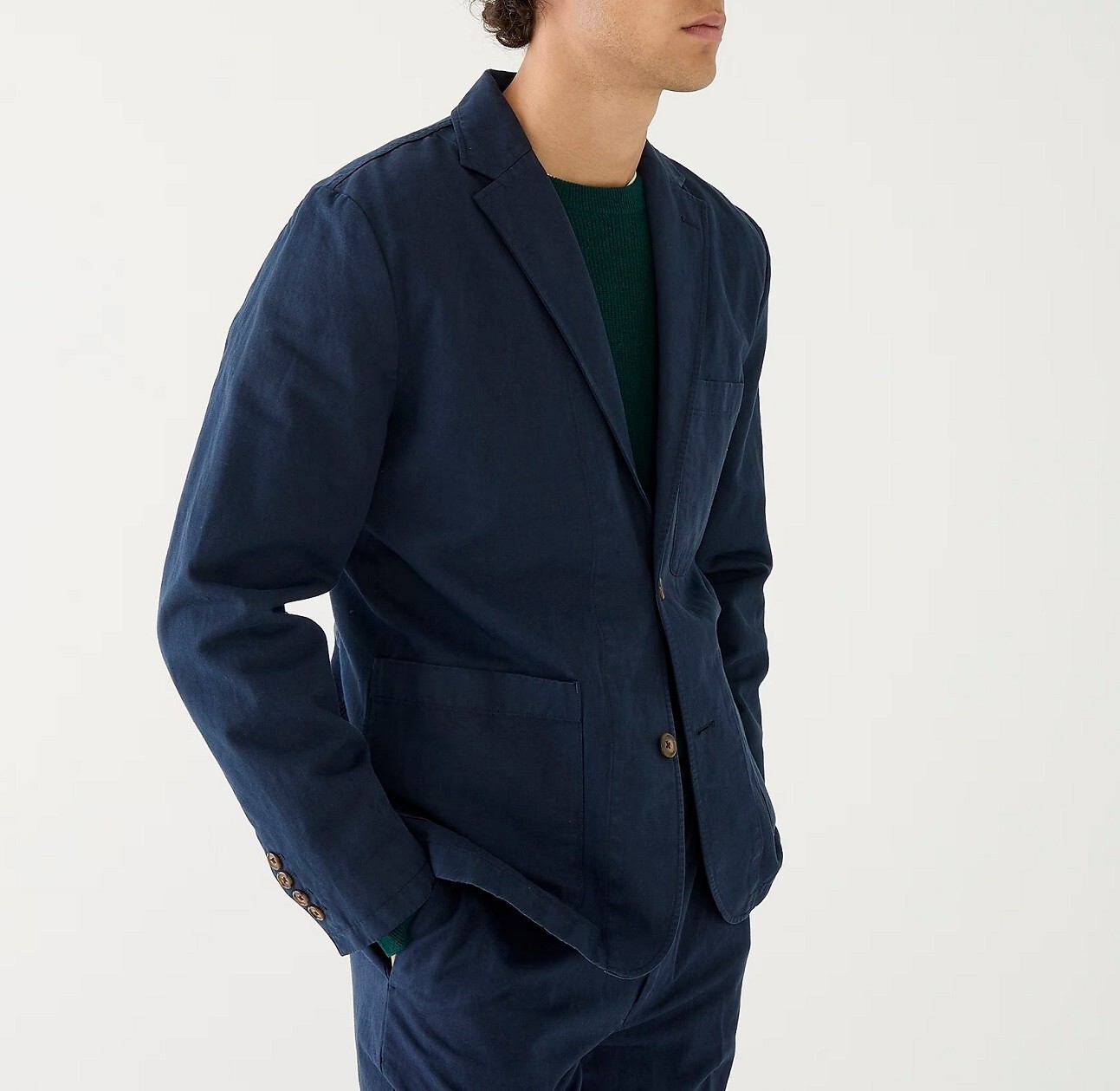 J.CREW suit navy 40 jacket + 32 pants cotton linen casual chino chore blazer nr