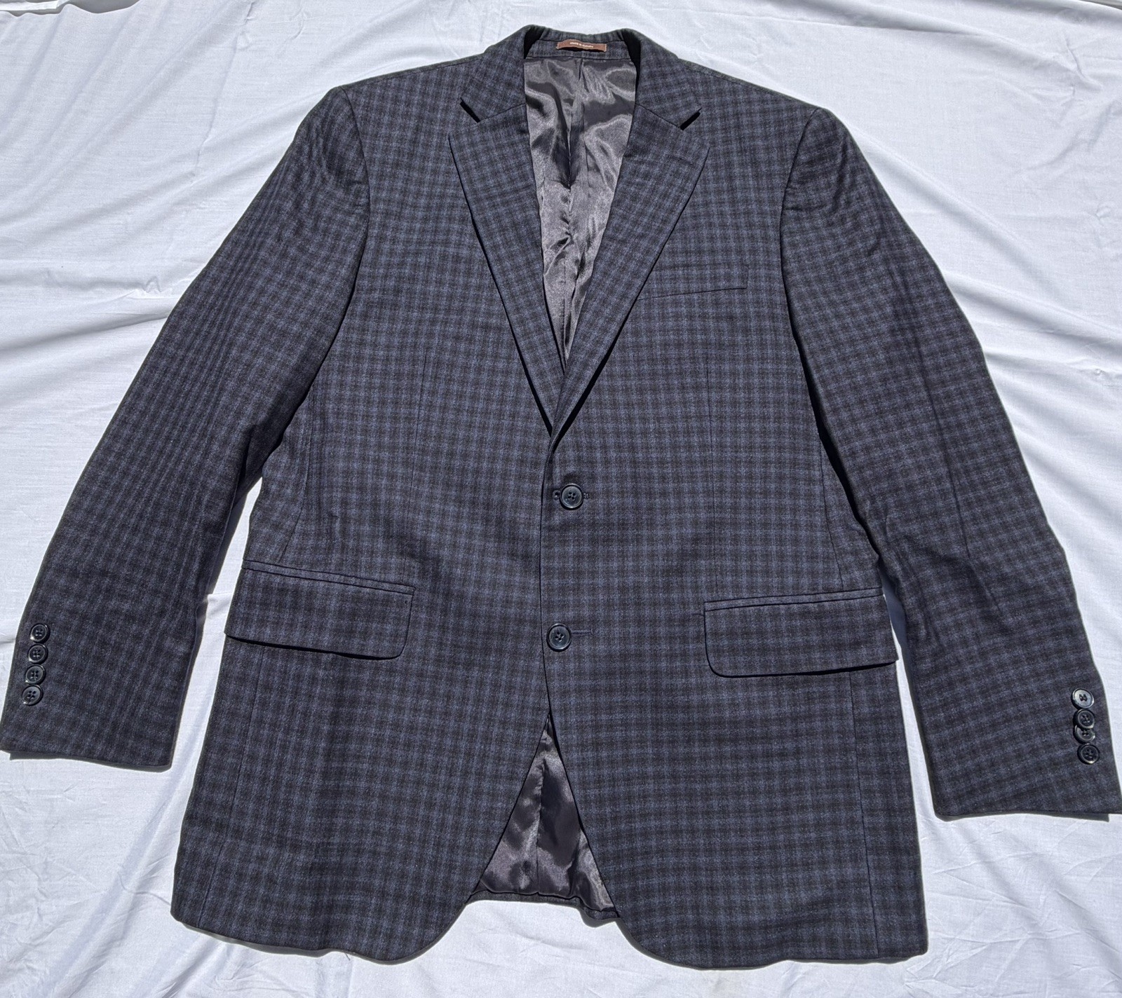 Peter Millar 40R Sport Coat Blazer Blue Gray Wool Cashmere Check Made Canada