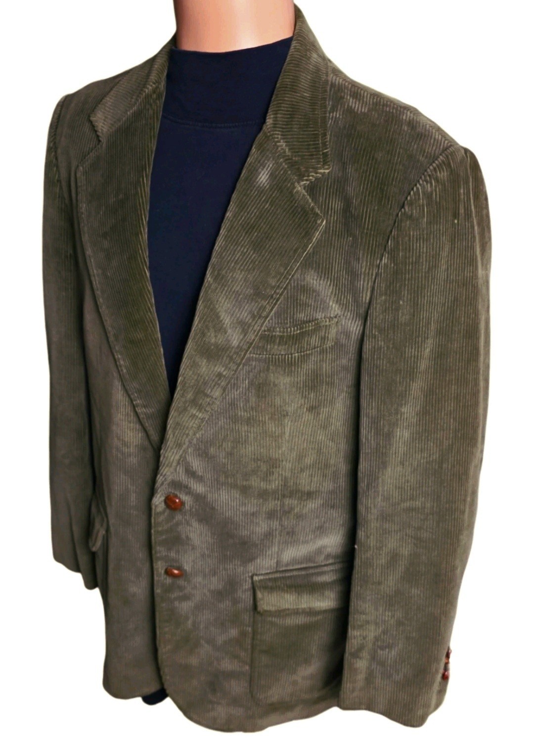 Vtg 80s Jonathan Hale Olive Green Wide-Wale Corduroy Blazer Men 40R Academia