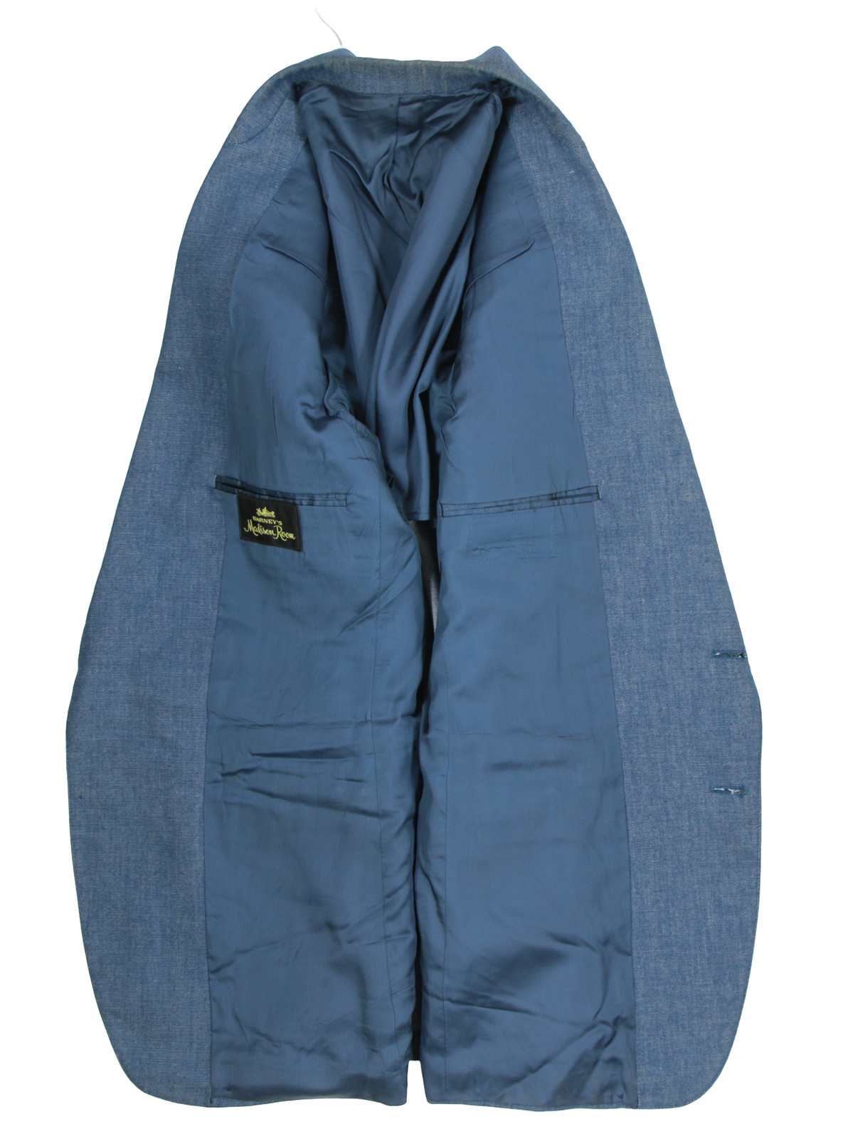 New Vintage Men’s 44 S Barney’s Solid Blue Denim Cotton 3 Piece Flat Front Suit