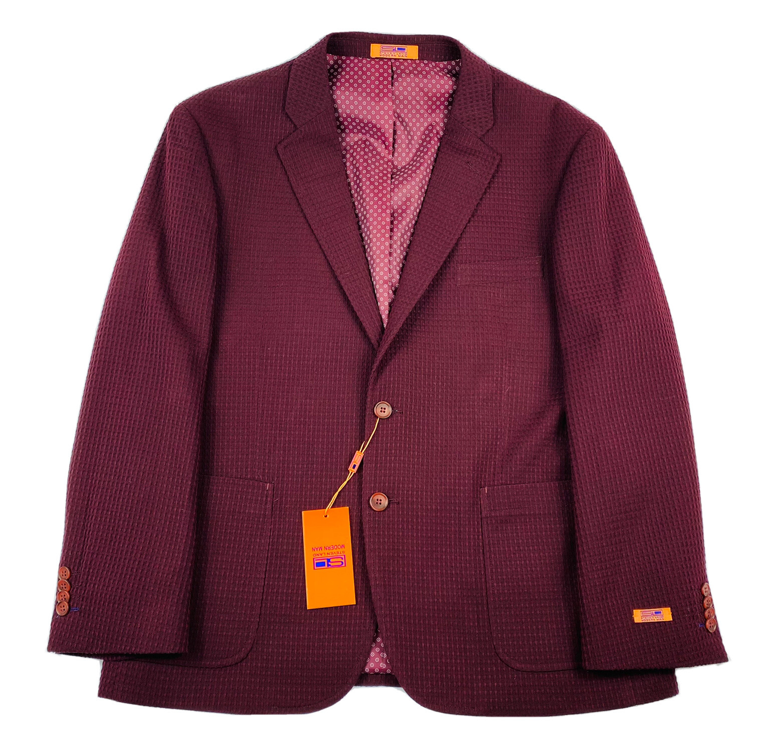 Steven Land Modern Man Cotton Polyester Textured Burgundy Mens Blazer 40S NWT