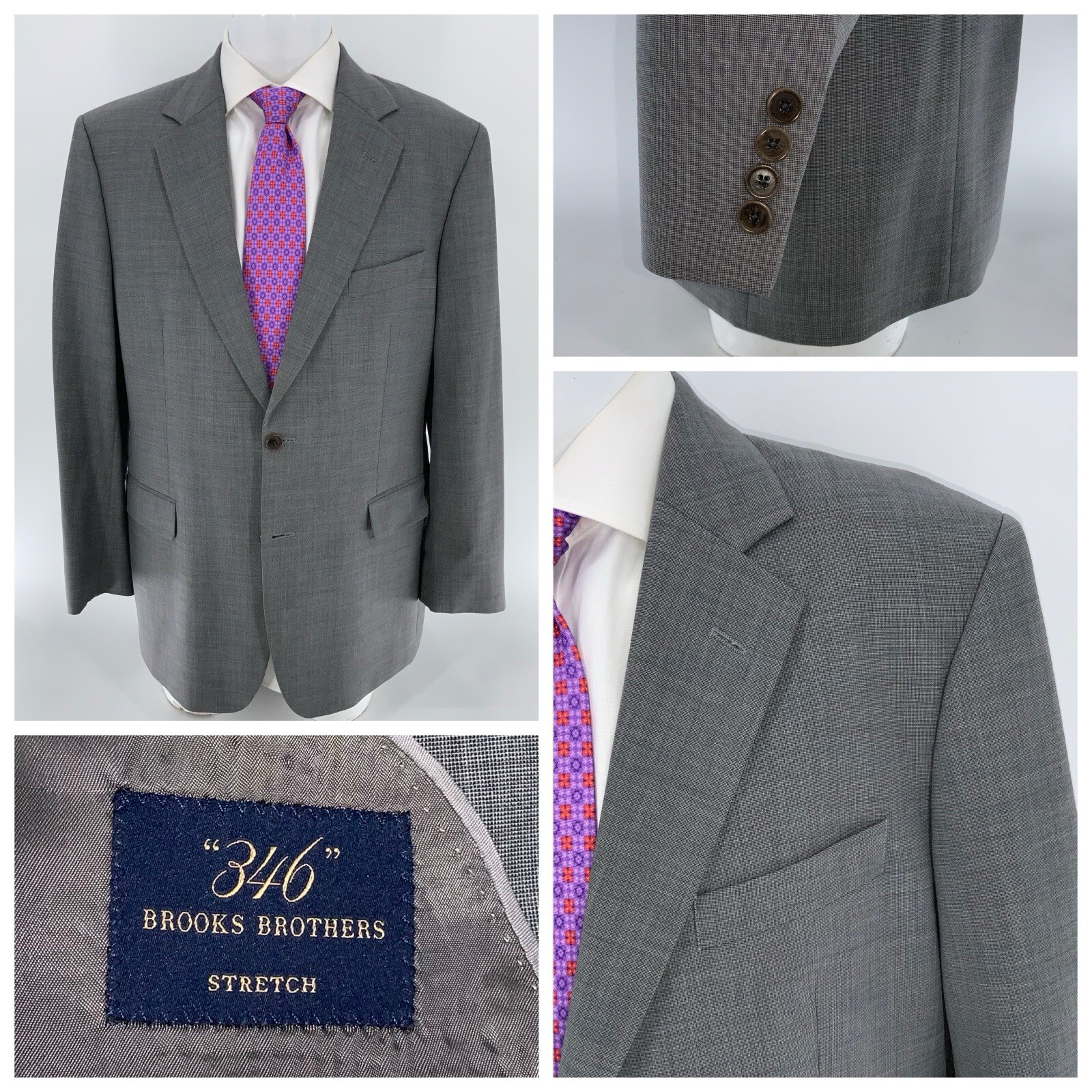 Brooks Brothers “346” Blazer 43R Gray Wool Stretch 2B 1V Jordan YGI U4-65