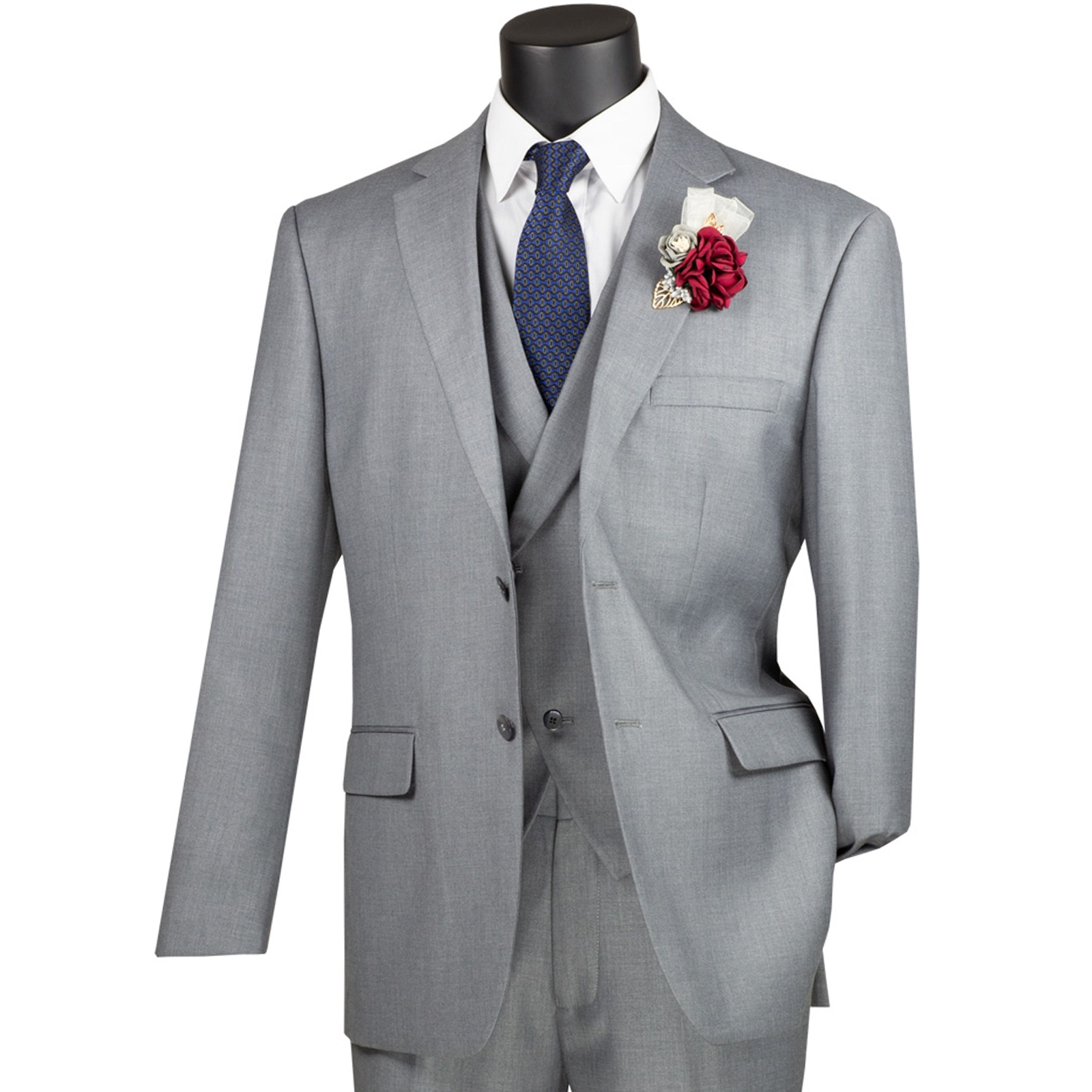 VINCI Men’s Gray 3-Piece Modern Fit Suit w/ Adjustable Waist – NEW