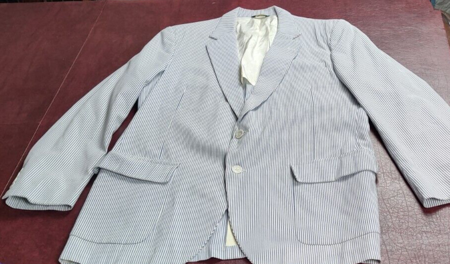 VINTAGE BLAZER MEN 44 BLUE STRIPE BANCROFT ACADEMIA PREPPY RETRO CLASSIC READ