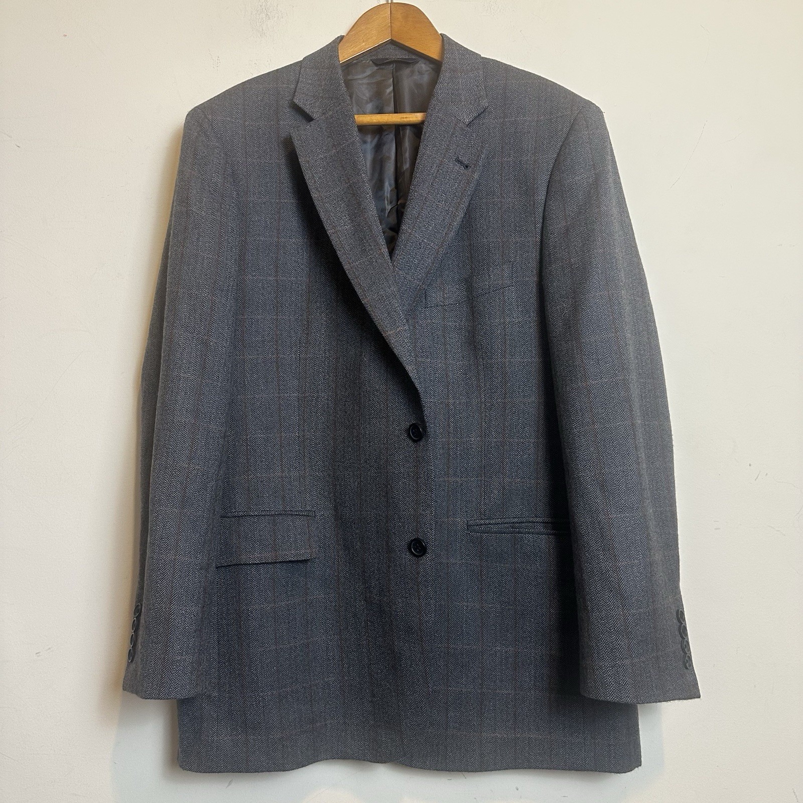 Brooks Brothers 346 Blazer Madison Fit 100% Wool Men’s 46L Plaid Gray Office