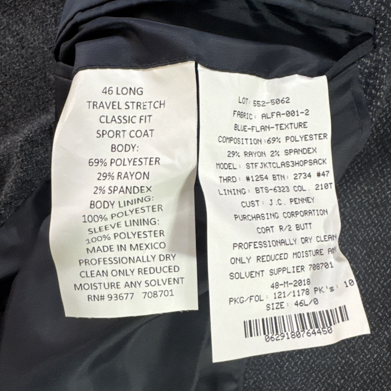 NEW Stafford Sport Coat Jacket Blazer Mens Size 46L Blue Flannel Texture NWT