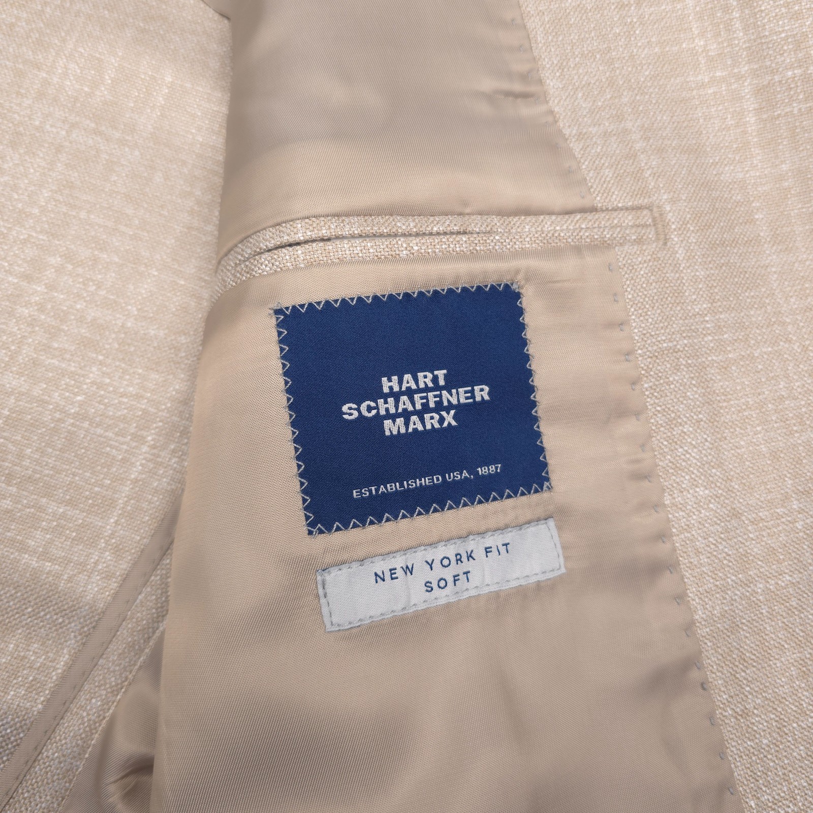 Hart Schaffner Marx Textured Sport Coat Mens 46R NY Fit Beige HSM Blazer Jacket