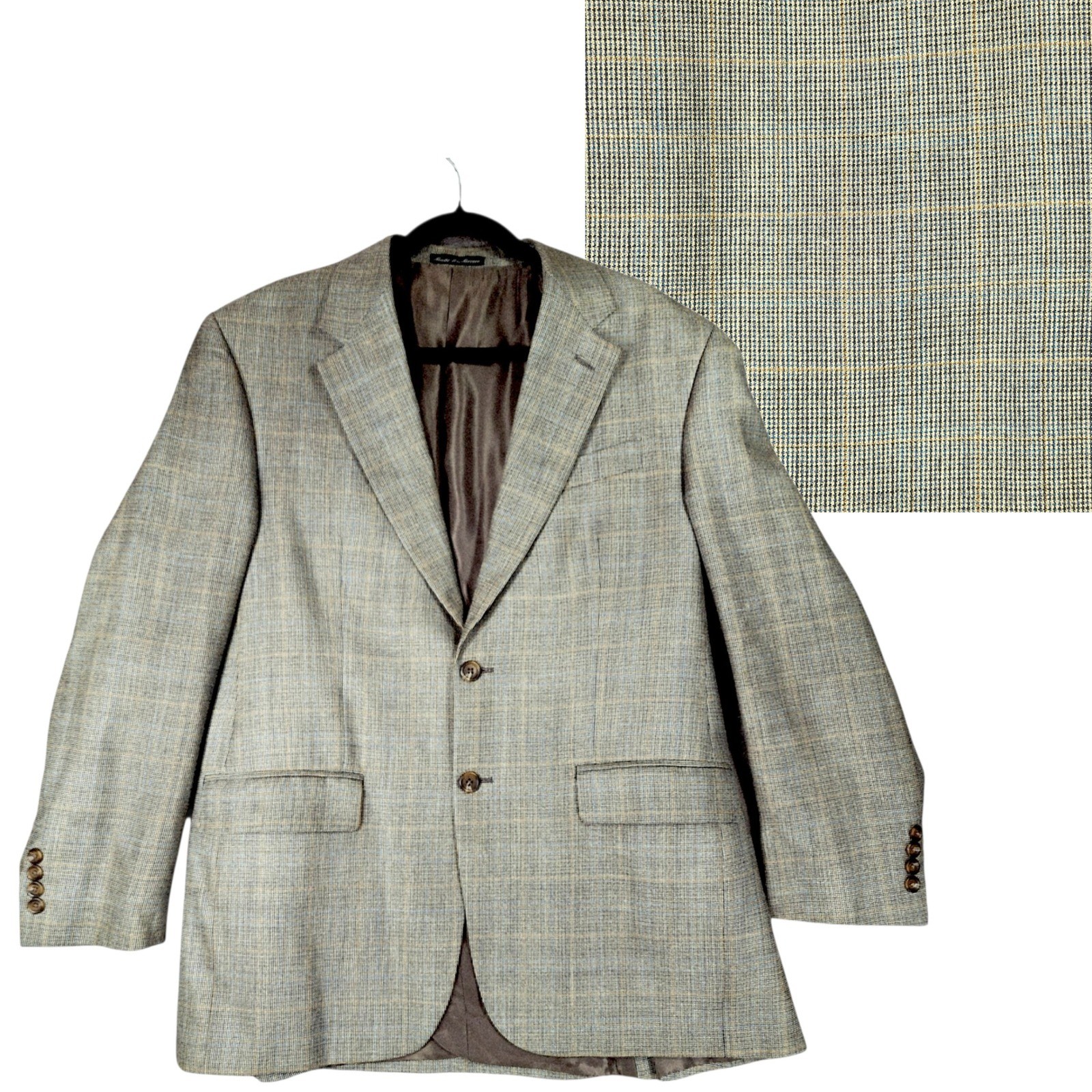 Vtg Ralph Lauren Blazer sz 40R Men Silk Wool Sport Coat Plaid Brown Gray Mexico
