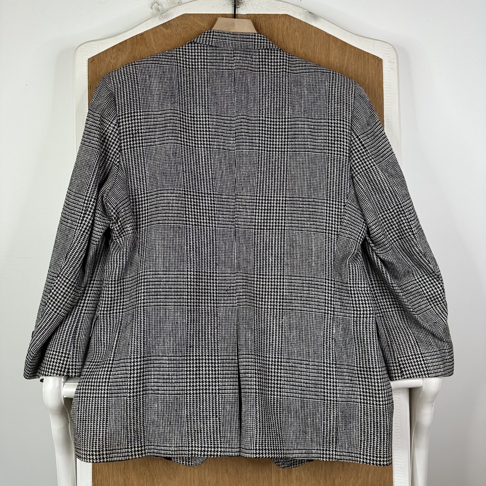 Evan Picone Blazer Mens 44R Gray Houndstooth 2 Button Wool Jacket Sport Coat