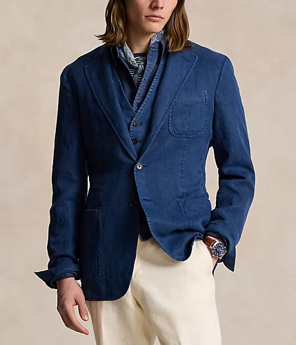 POLO RALPH LAUREN Soft Tailored Hemp Twill Jacket, Blue, Size 46 R NWOT