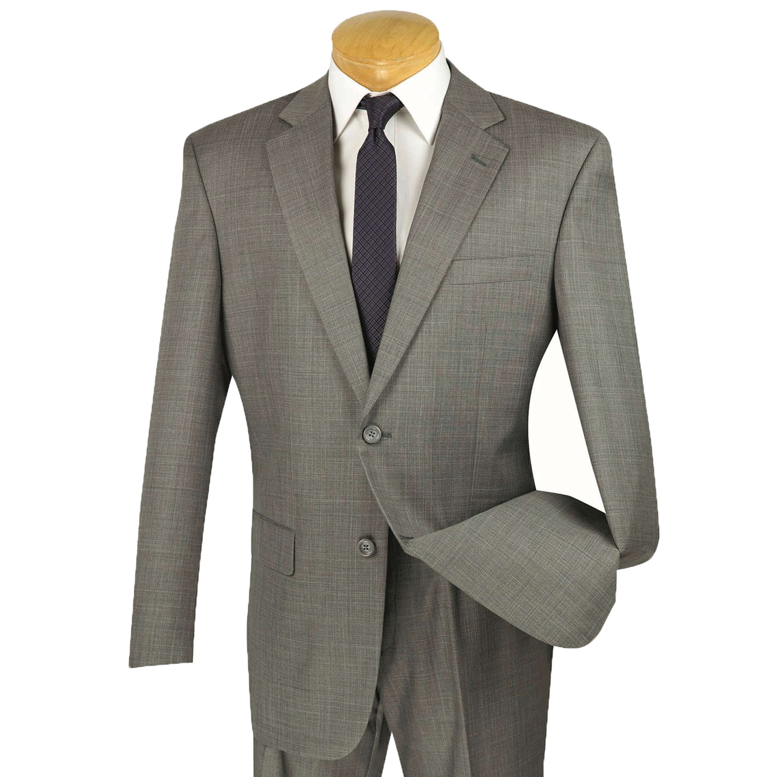 VINCI Men’s Gray Textured Weave 2-Button Classic-Fit Suit – NEW