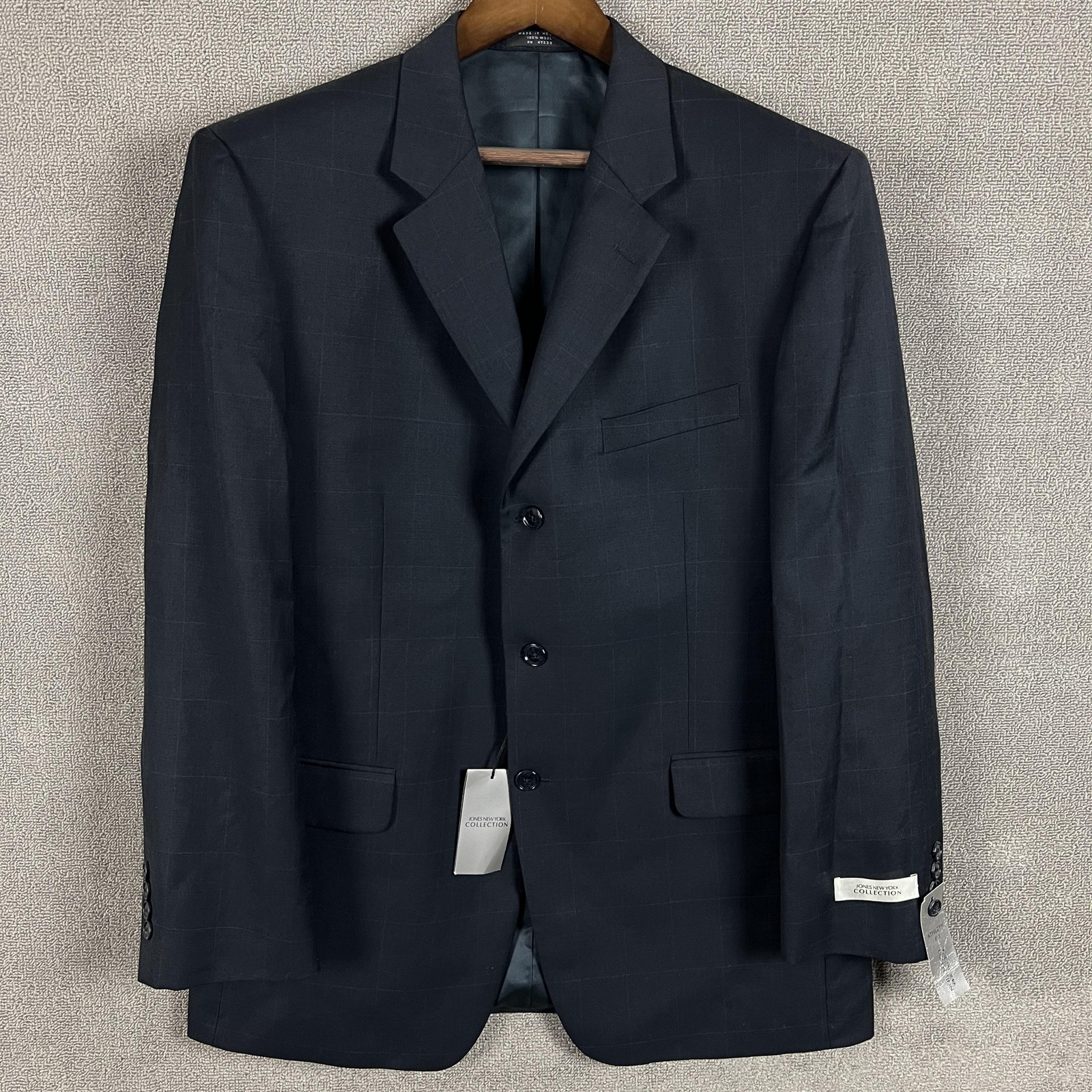 Jones New York Collection Blazer Mens 44 Navy Athletic Fit 100% Wool Jacket