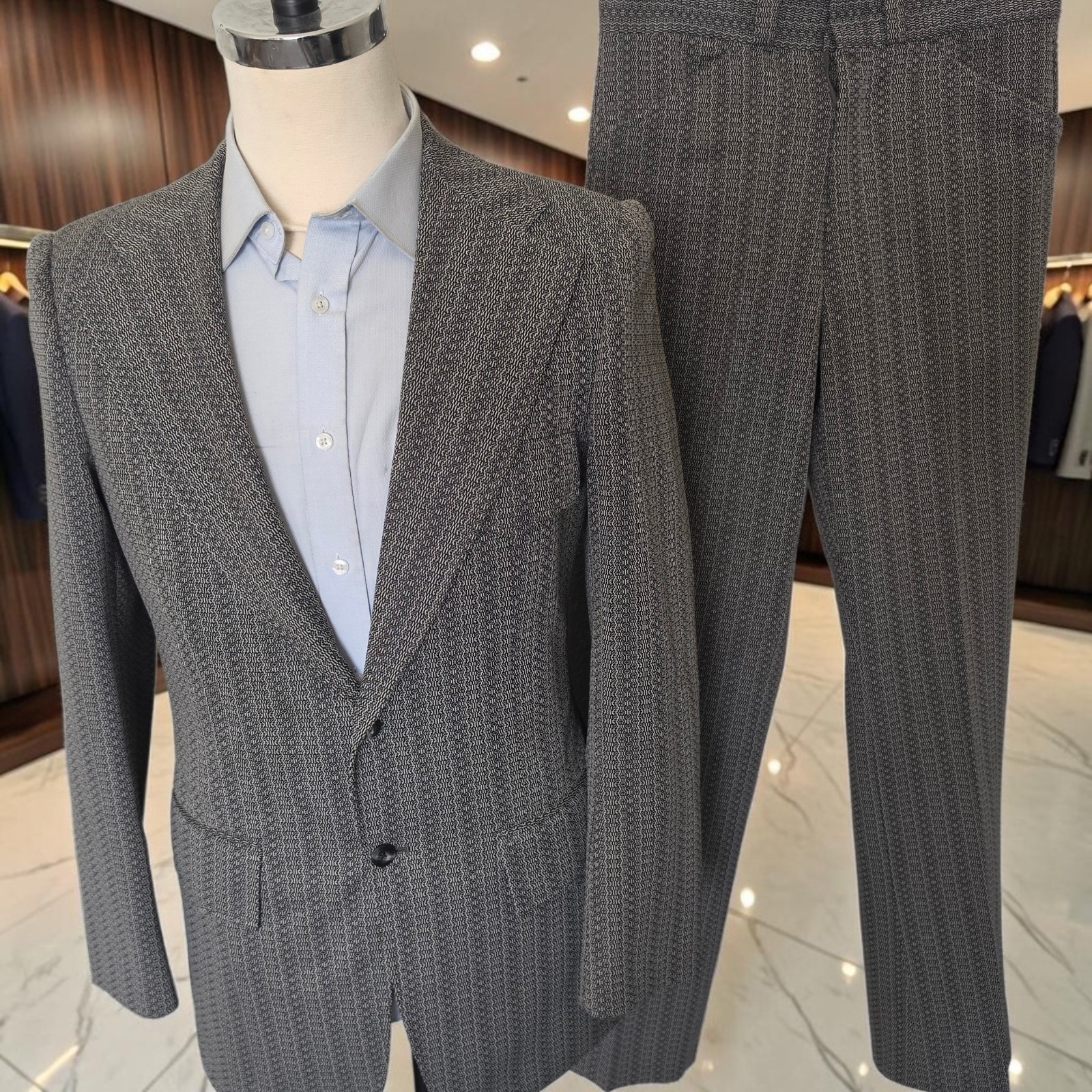 Vtg 1960s Polyester Suit 38L 31×31 Wide Lapel Full Canvas Half Belted Flare Leg