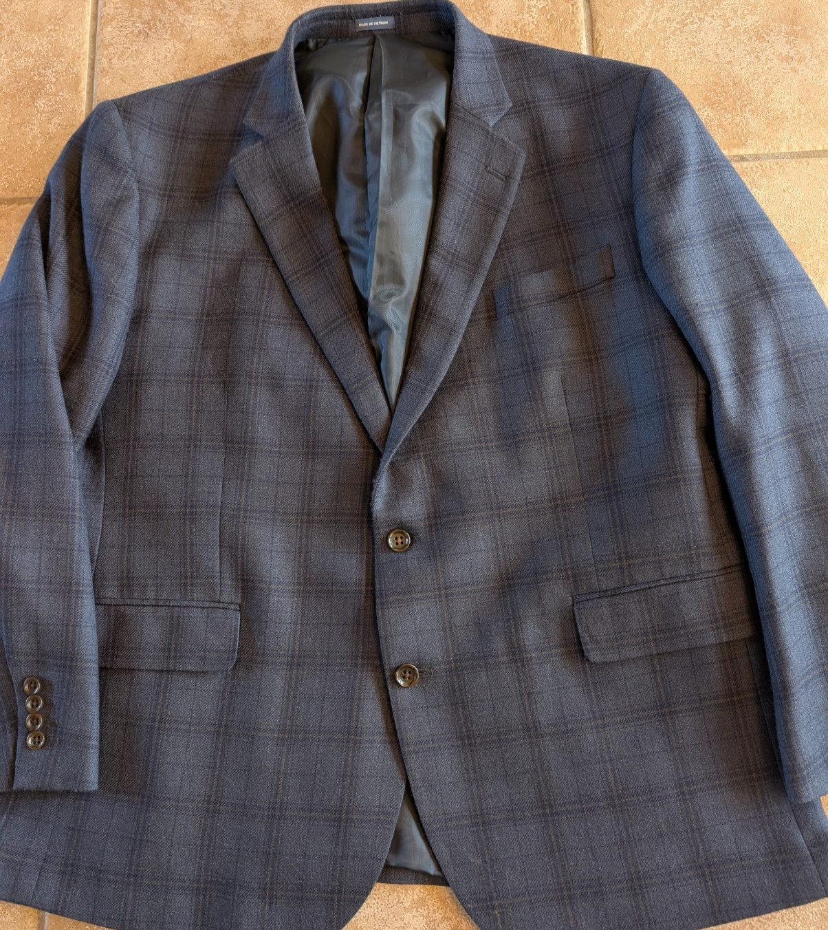 STAFFORD Classic Fit Merino Wool Men’s Blue Plaid Sport Coat SZ 50 Reg