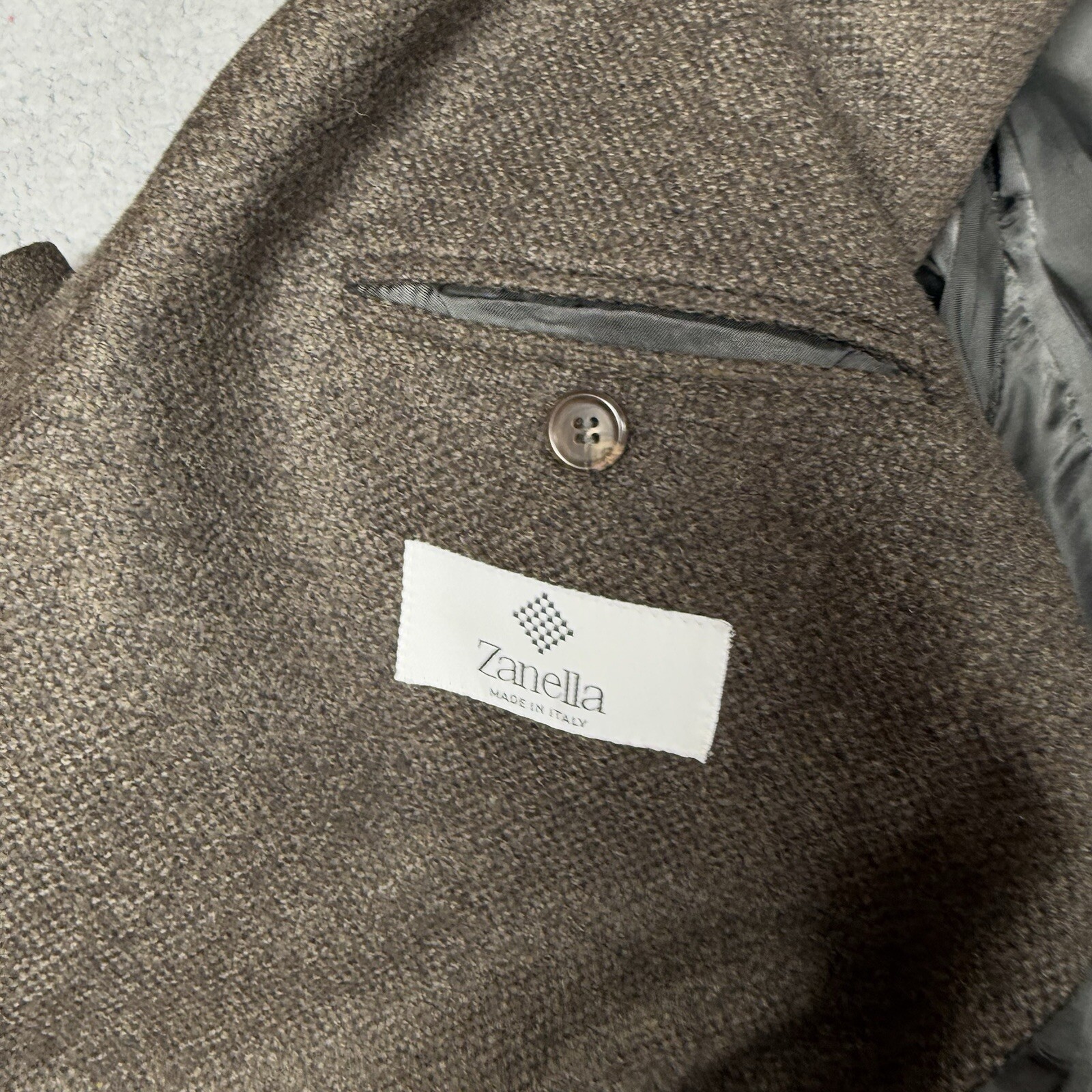 Zanella Blazer Mens 44R Brown Herringbone Wool Cashmere Blend Sports Coat Tweed