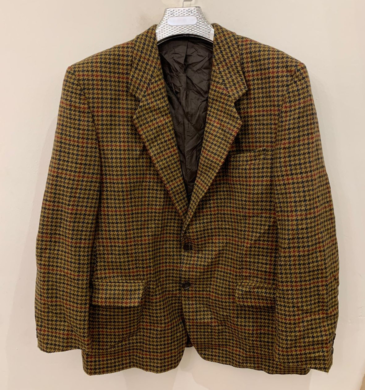 Vintage houndstooth wool cashmere blend classic brown hunting jacket blazer 44R